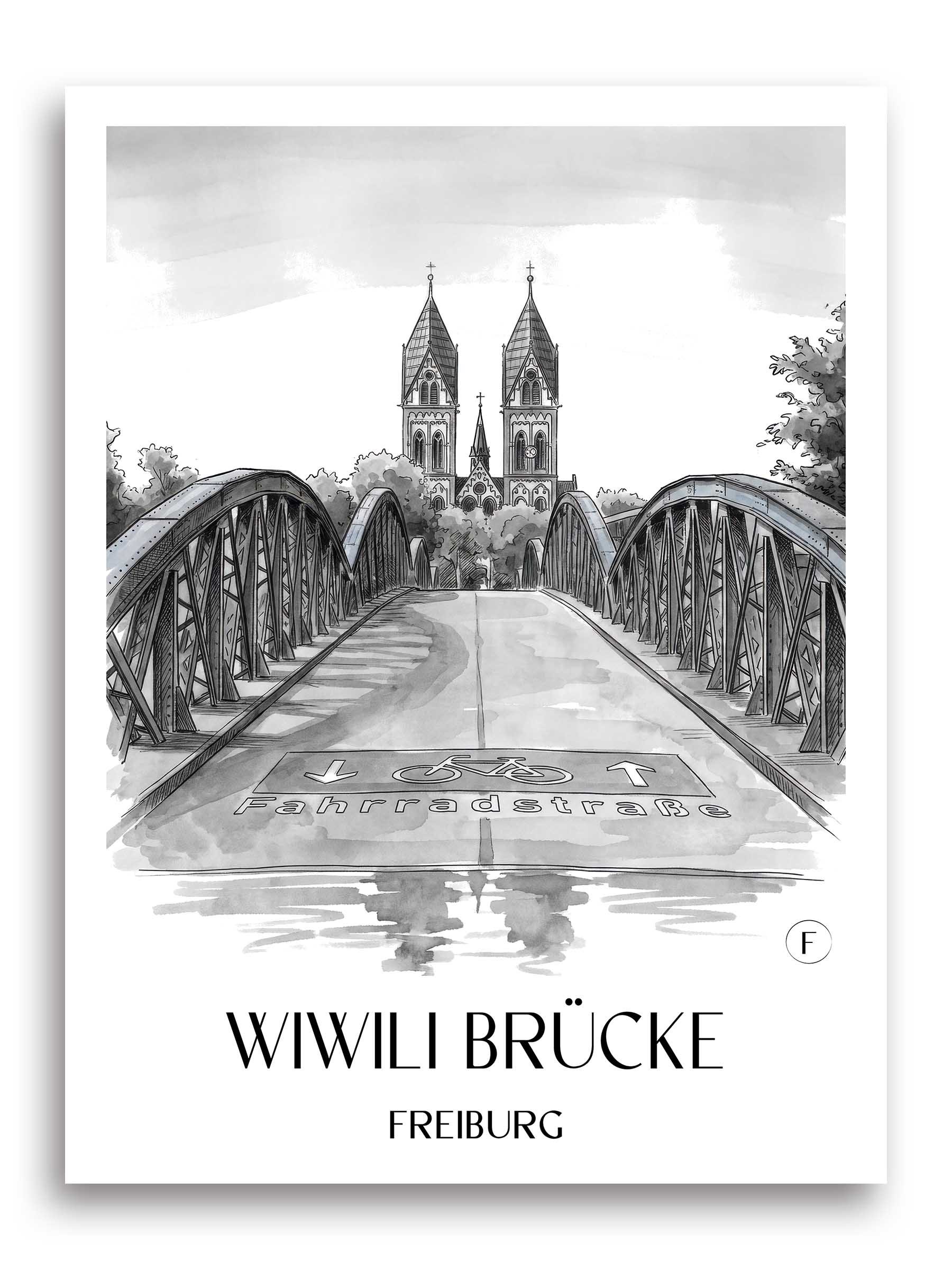 wiwili-brücke-freiburg-deutschland-poster-aquarell-schwarz-weiss
