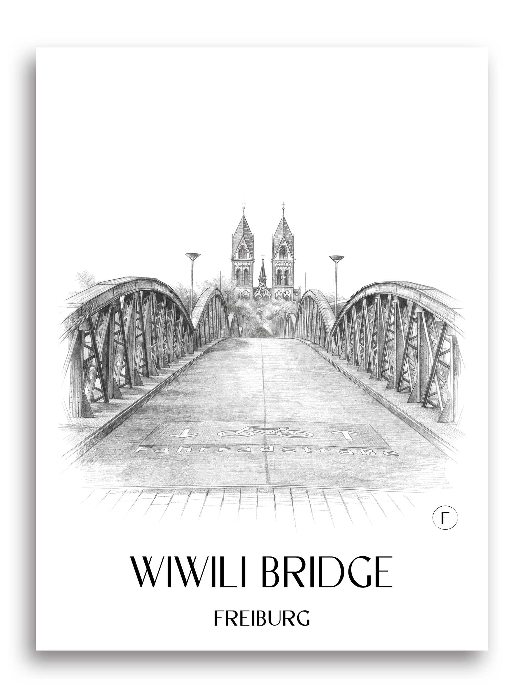 Wiwili Brücke Poster - Freiburg - Deutschland Kunstdruck - Zeichnung von A4 bis A1