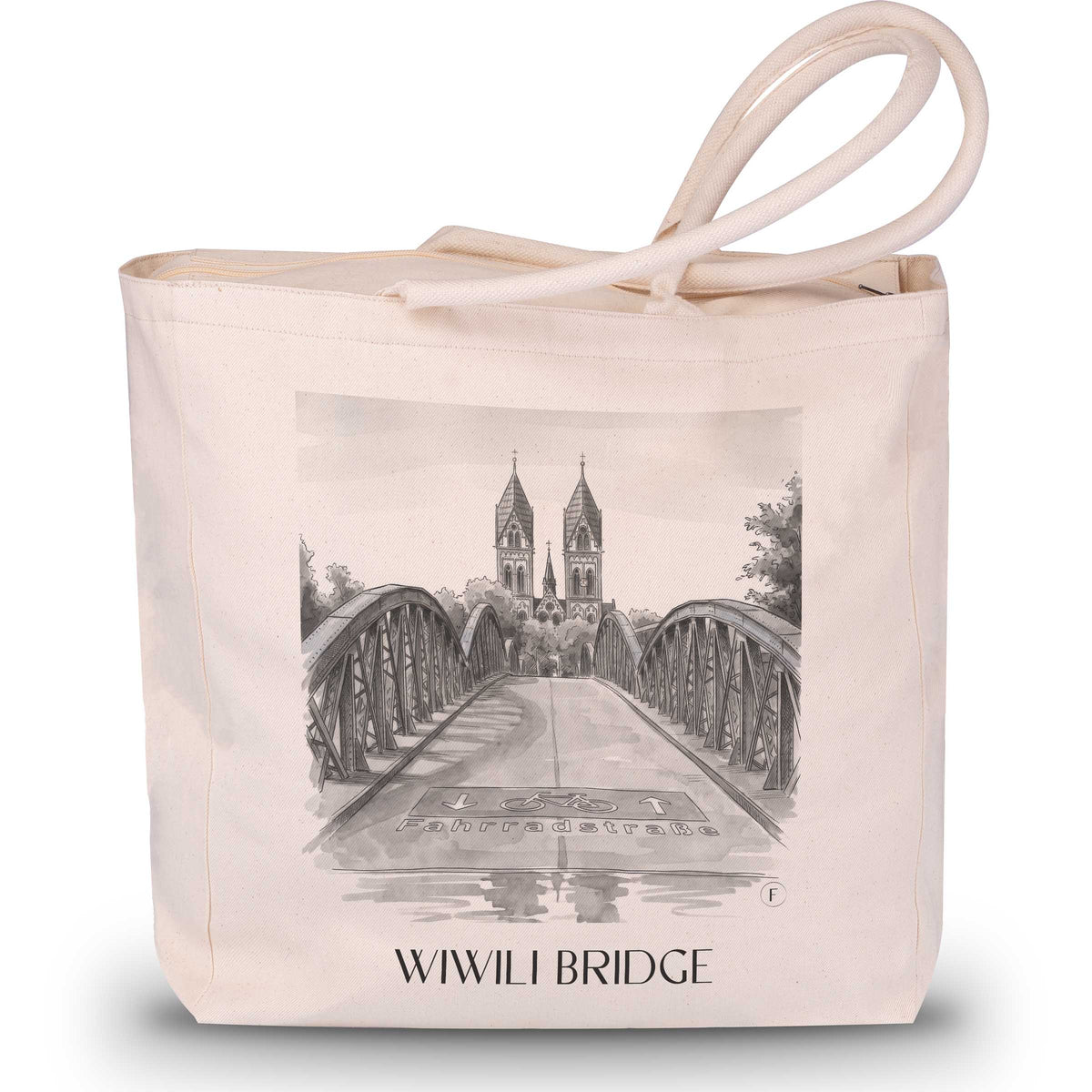 Wiwili Brücke Shopping Tasche - Freiburg - Deutschland Tote Bag - Einkaufstasche im Aquarell Schwarz-Weiß Stil - favplace