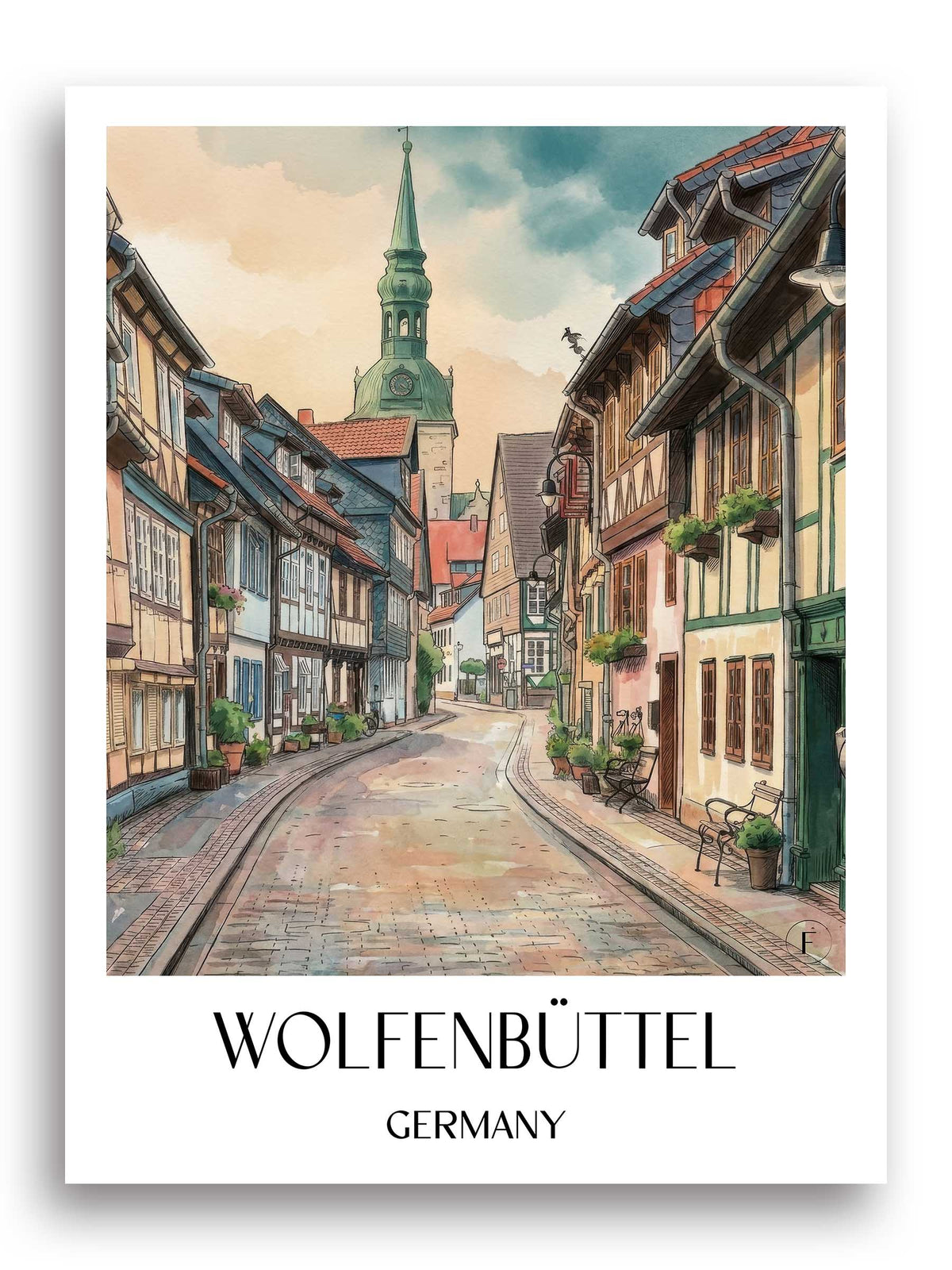 Wolfenbüttel Poster - Niedersachsen - Deutschland Kunstdruck - Aquarell von A4 bis A1 - favplace