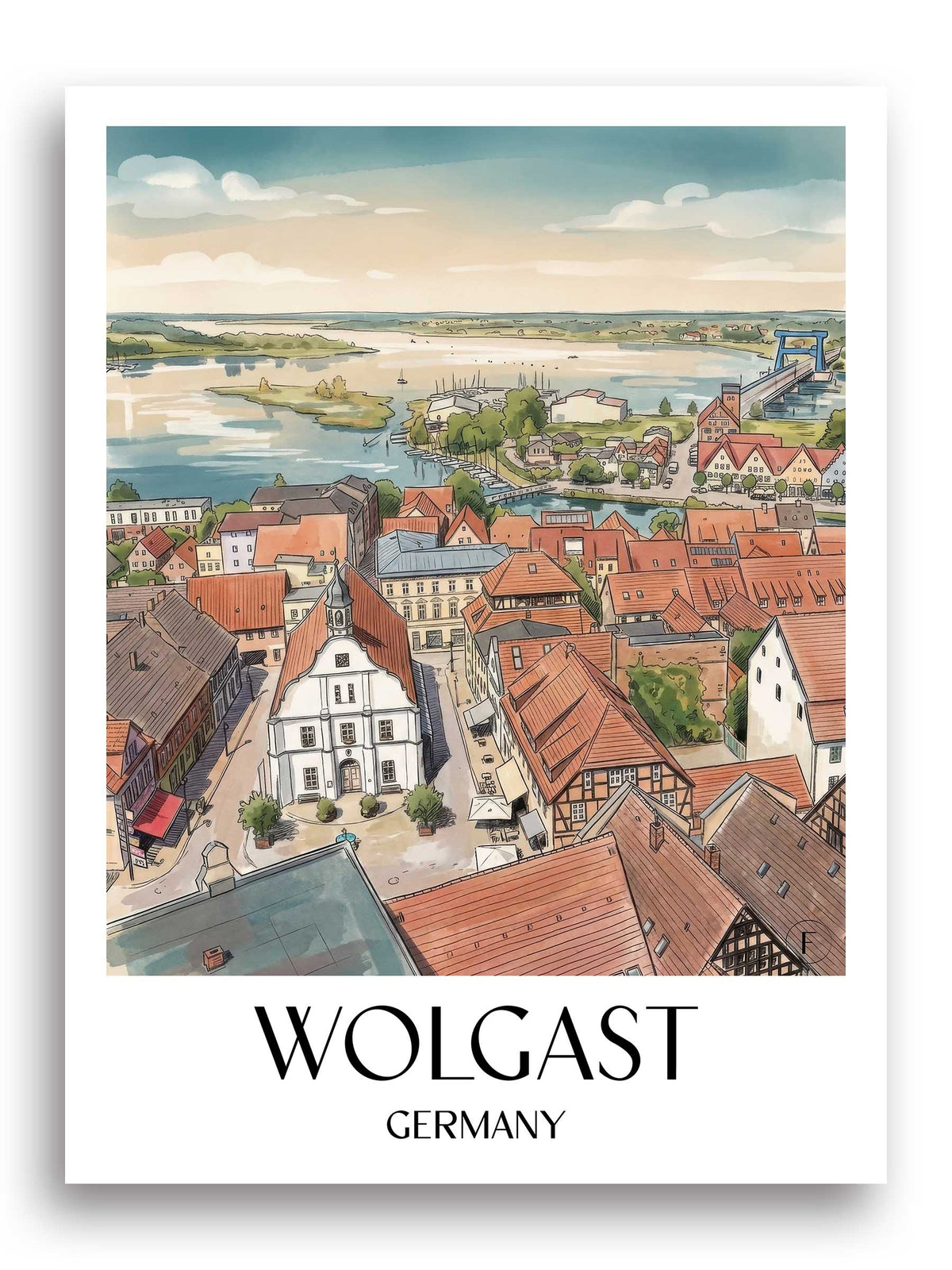 Wolgast Poster - Mecklenburg-Vorpommern - Deutschland Kunstdruck - Aquarell von A4 bis A1 - favplace