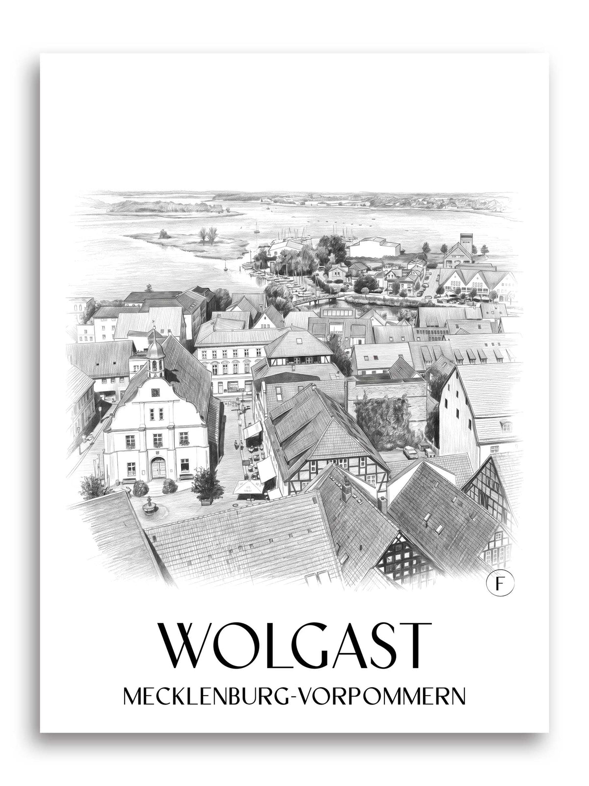 Wolgast Poster - Mecklenburg-Vorpommern - Deutschland Kunstdruck - Zeichnung von A4 bis A1