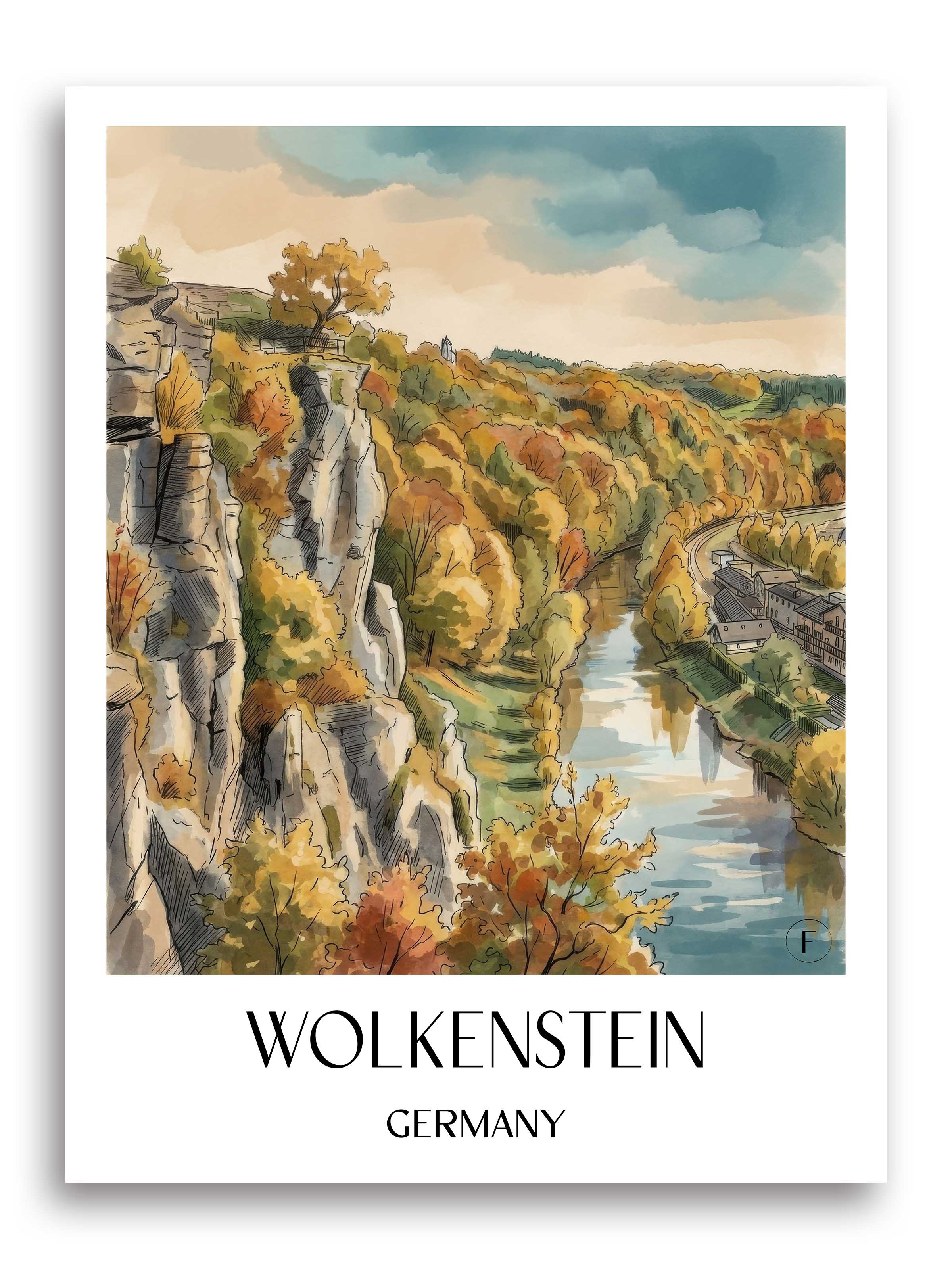 Wolkenstein Poster - Erzgebirge - Deutschland Kunstdruck - Aquarell von A4 bis A1 - favplace