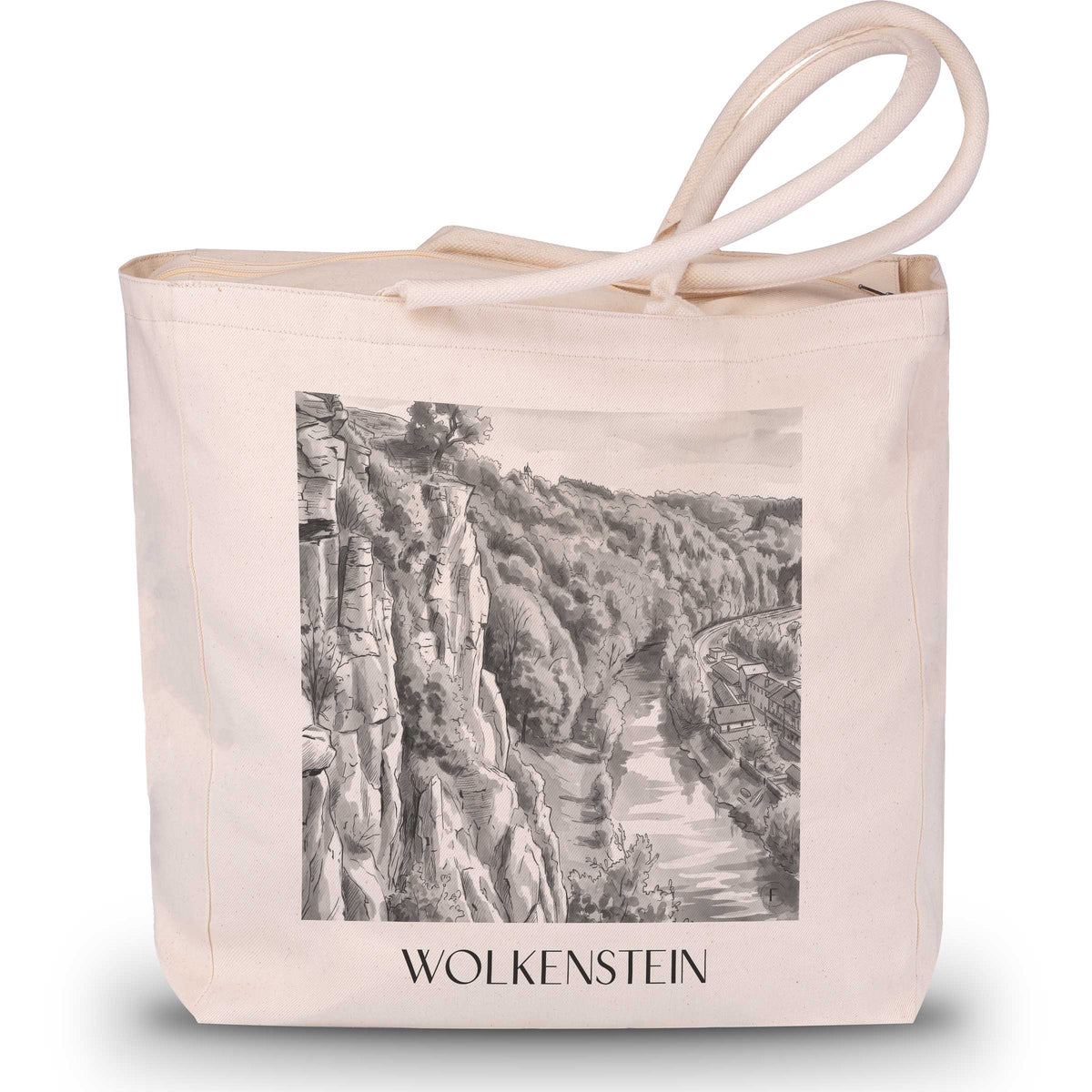Wolkenstein Shopping Tasche - Erzgebirge - Deutschland Tote Bag - Einkaufstasche im Aquarell Schwarz-Weiß Stil - favplace