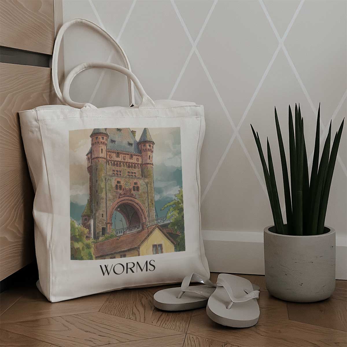 worms-rheinland-pfalz-deutschland-einkaufstasche-aquarell