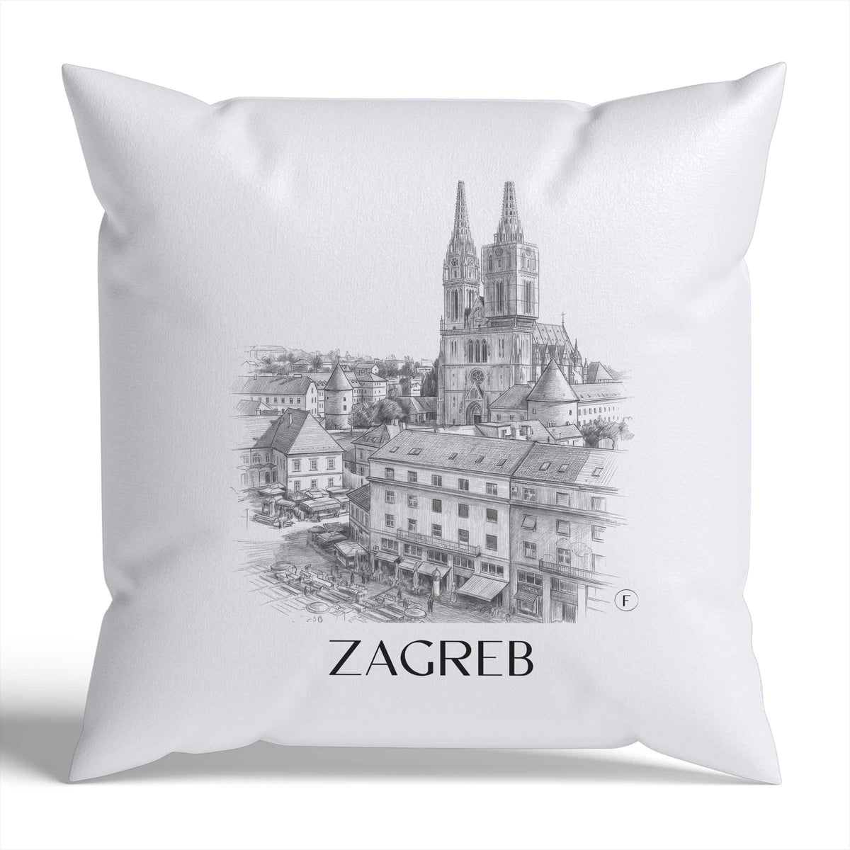 Zagreb Kissenhülle - Zierkissen Bezug - Kroatien - Kroatien Kissen bzw. Kissenbezug im Zeichnung Stil - favplace