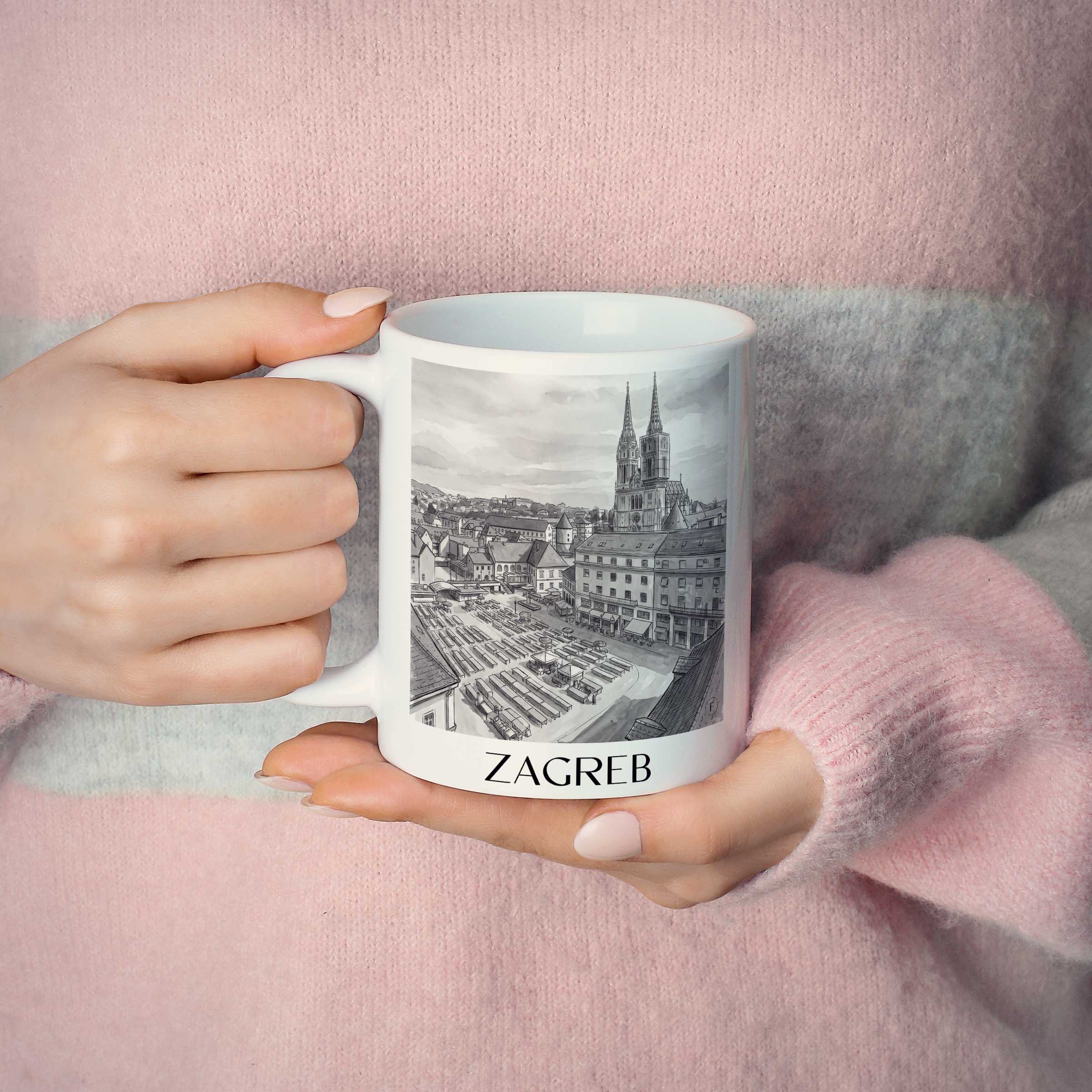 zagreb-kroatien-kaffeebecher-aquarell-schwarz-weiss