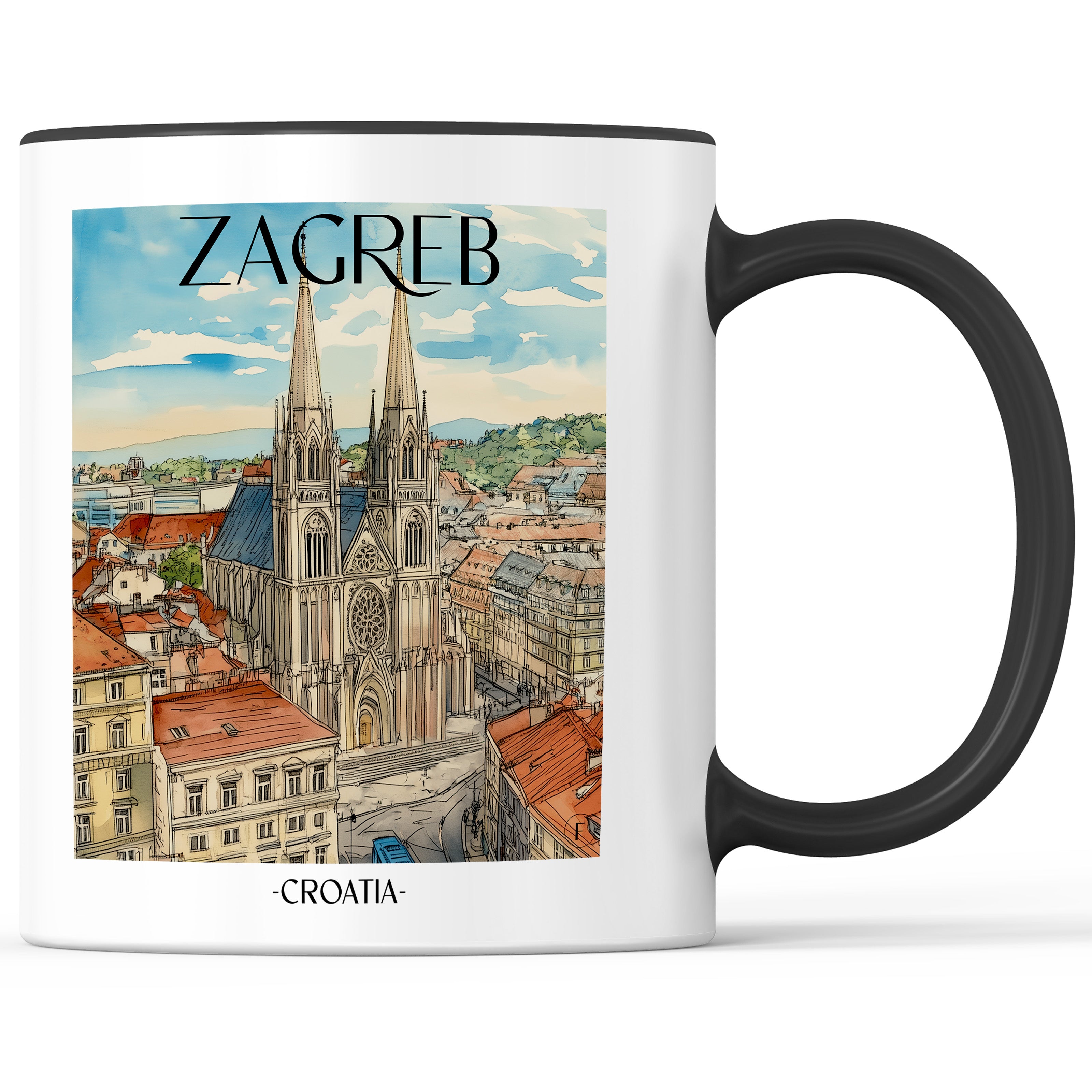Zagreb - Kroatien Becher - Kaffeetasse im Aquarell Stil - favplace