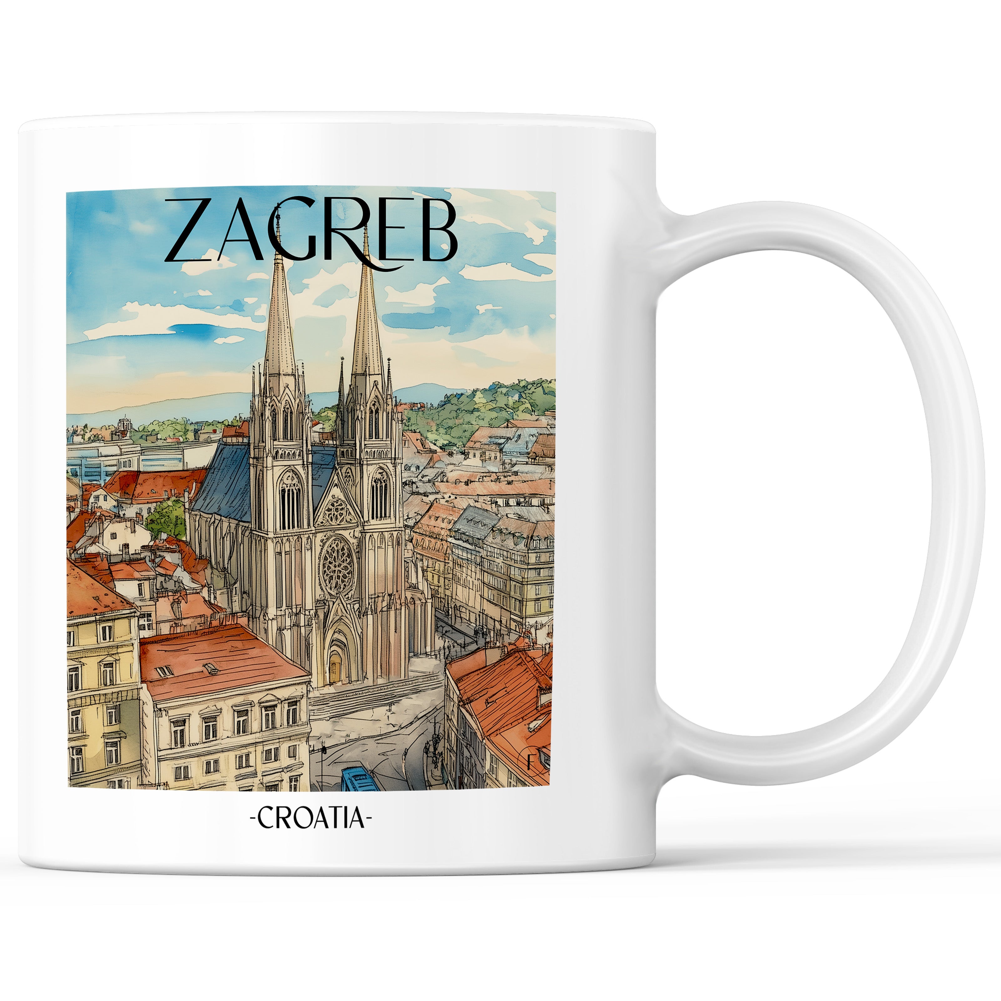 Zagreb - Kroatien Becher - Kaffeetasse im Aquarell Stil - favplace