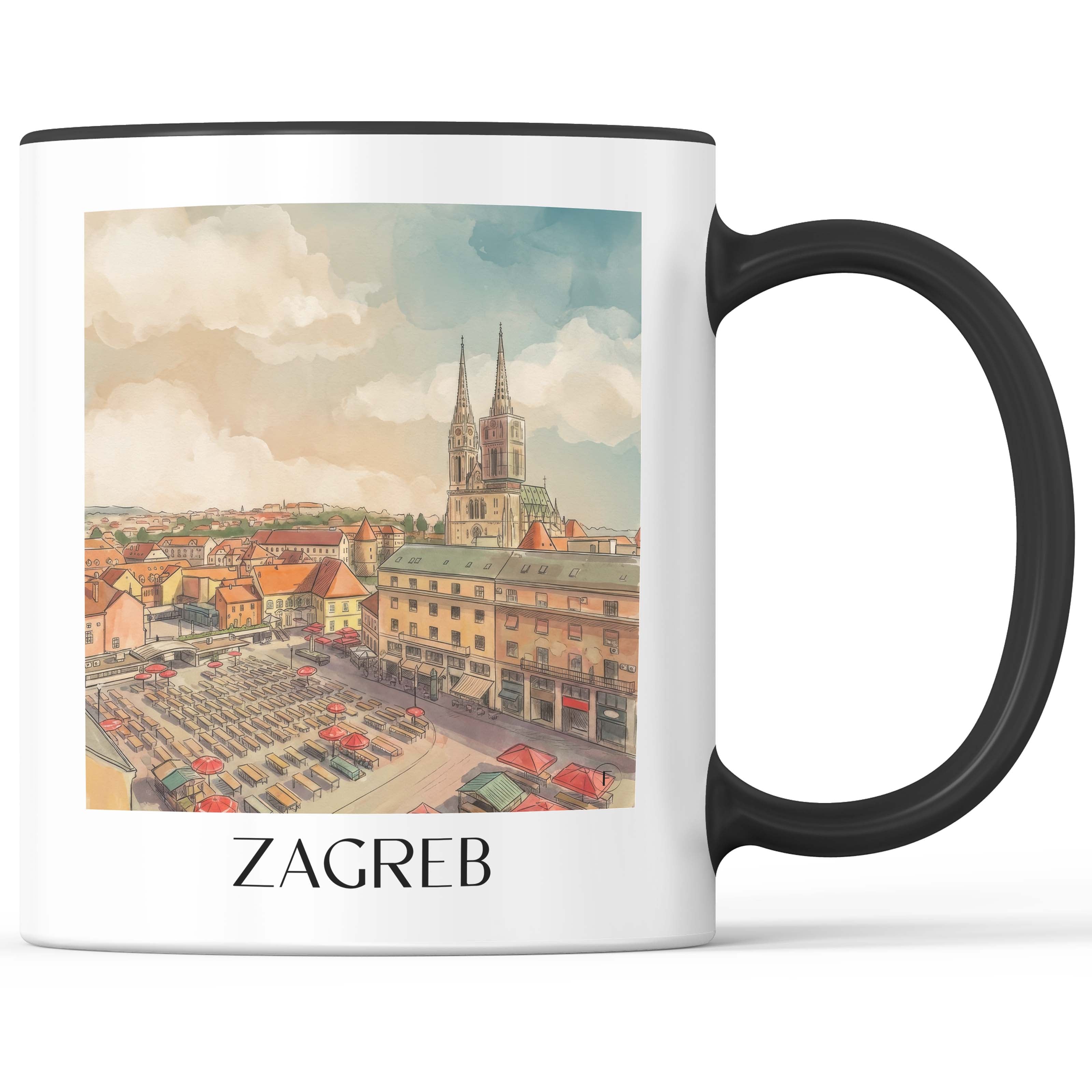 Zagreb - Kroatien Becher - Kaffeetasse im Aquarell Stil - favplace