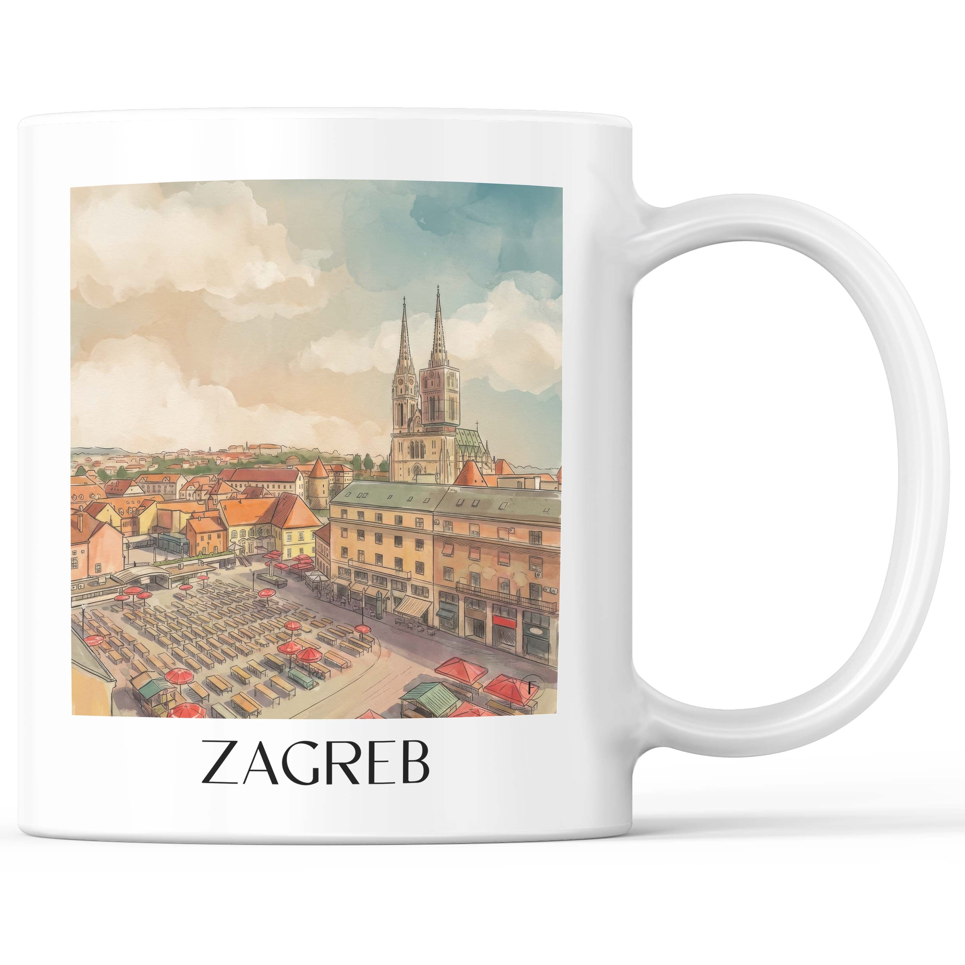 Zagreb - Kroatien Becher - Kaffeetasse im Aquarell Stil - favplace