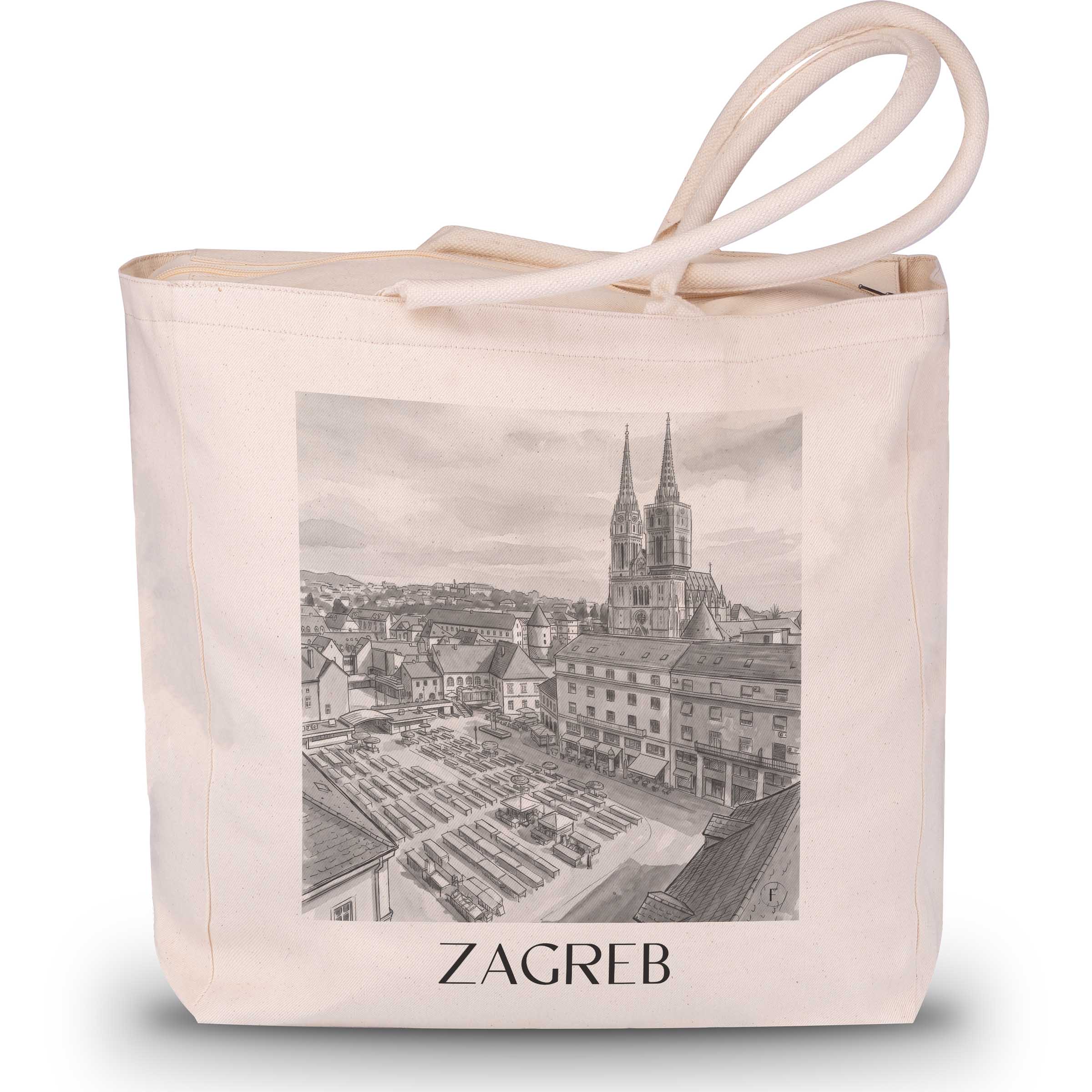 Zagreb - Kroatien Tote Bag - Einkaufstasche im Aquarell Schwarz-Weiß Stil - favplace