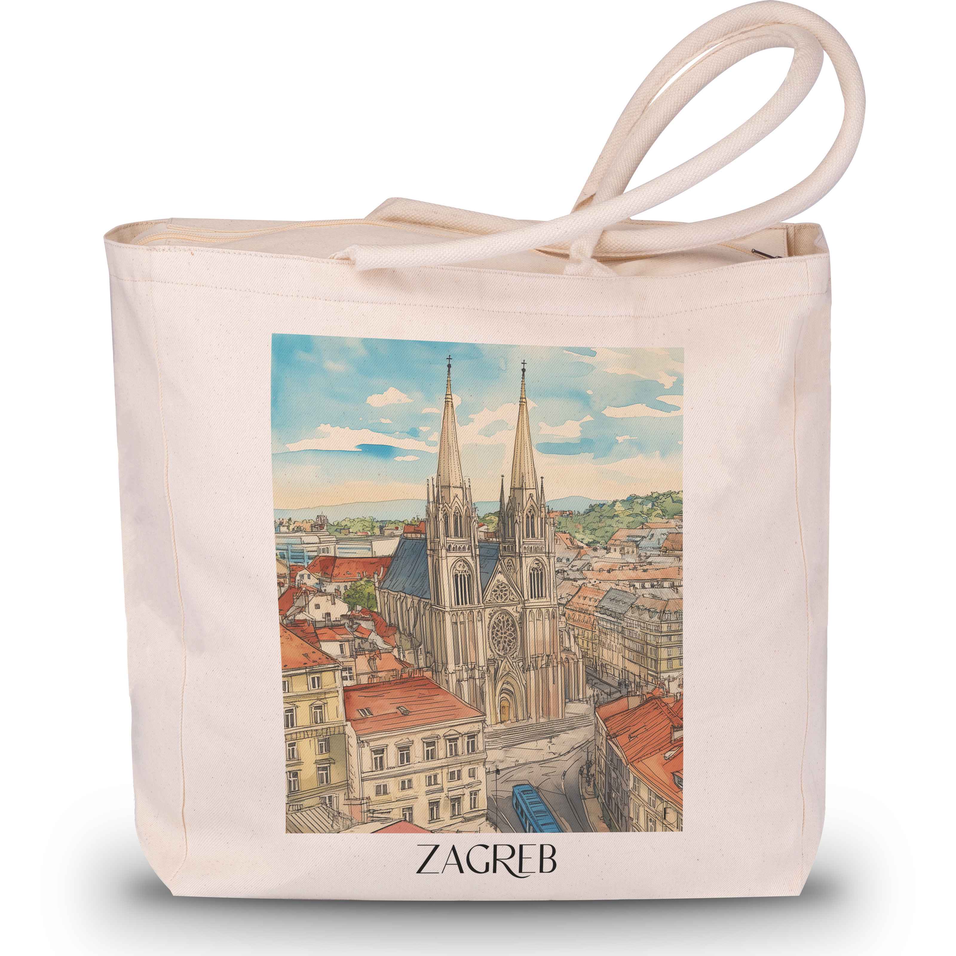 Zagreb - Kroatien Tote Bag - Einkaufstasche im Aquarell Stil - favplace