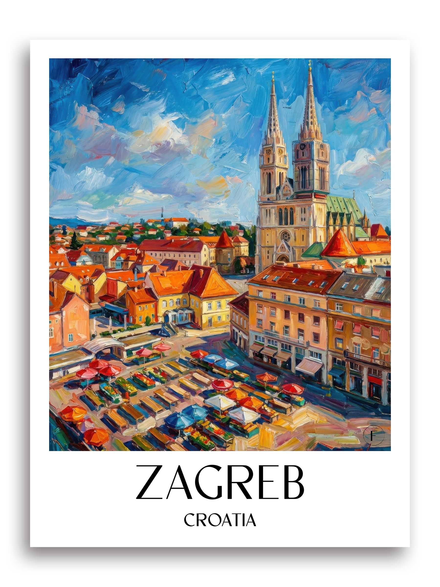 Zagreb Poster - - Kroatien Kunstdruck - Ölgemälde von A4 bis A1 - favplace