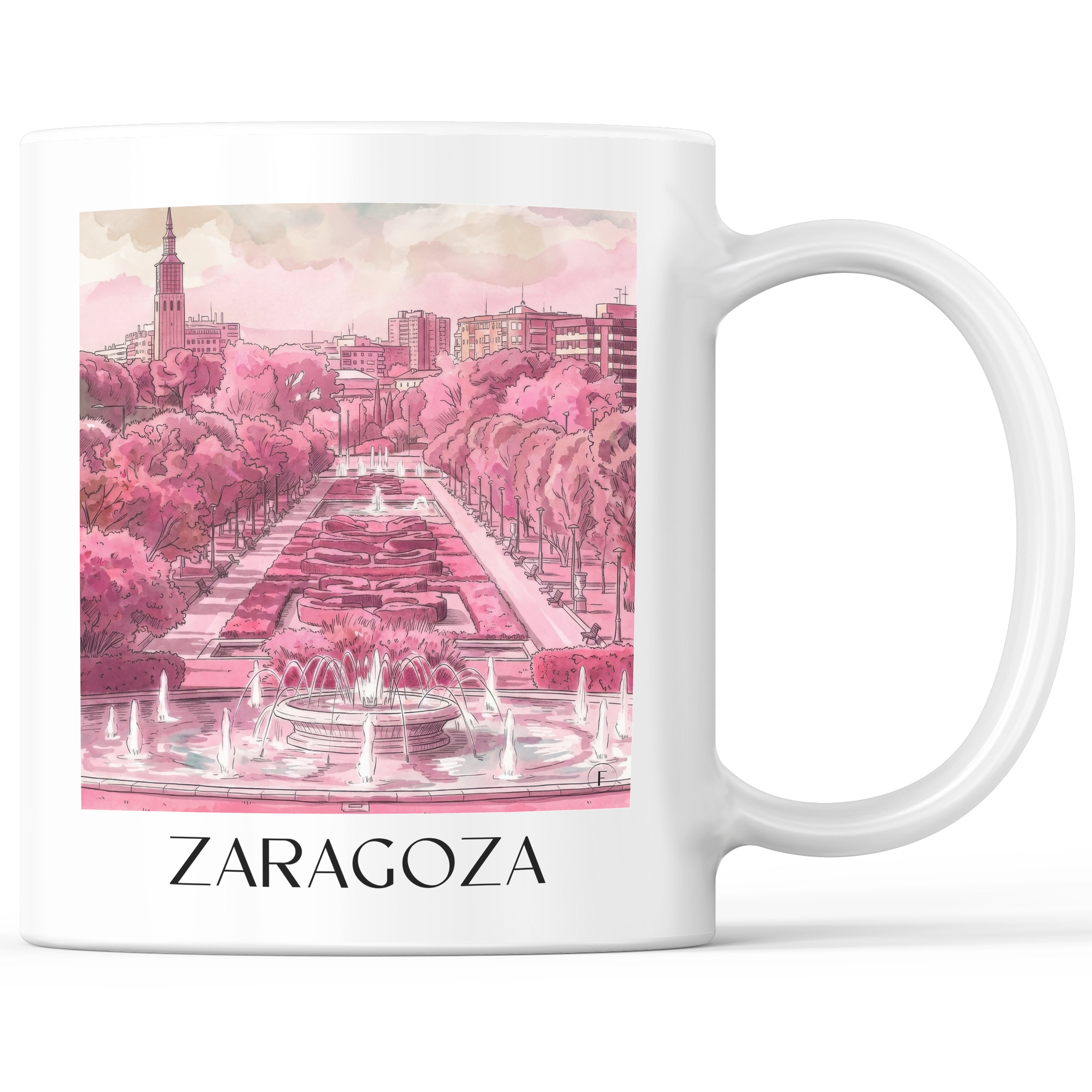 Zaragoza Kaffeebecher - Spanien - Spanien und Spanien Becher - Kaffeetasse im Aquarell Pink Stil - favplace