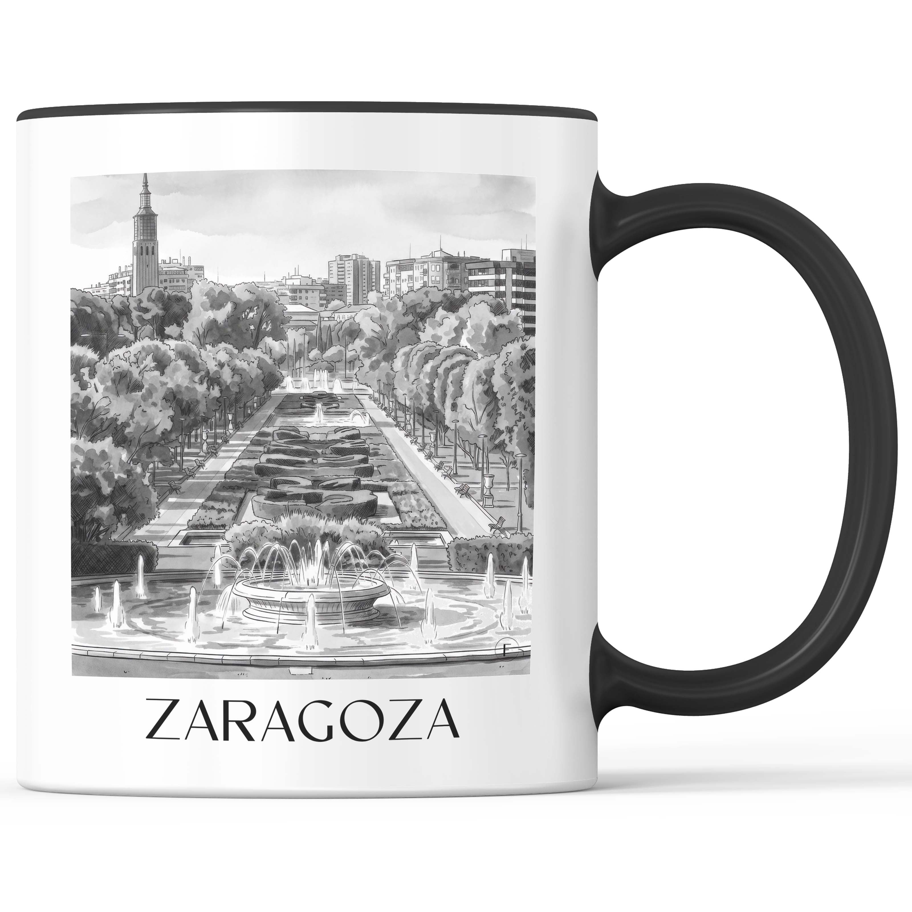 Zaragoza Kaffeebecher - Spanien - Spanien und Spanien Becher - Kaffeetasse im Aquarell Schwarz-Weiß Stil - favplace