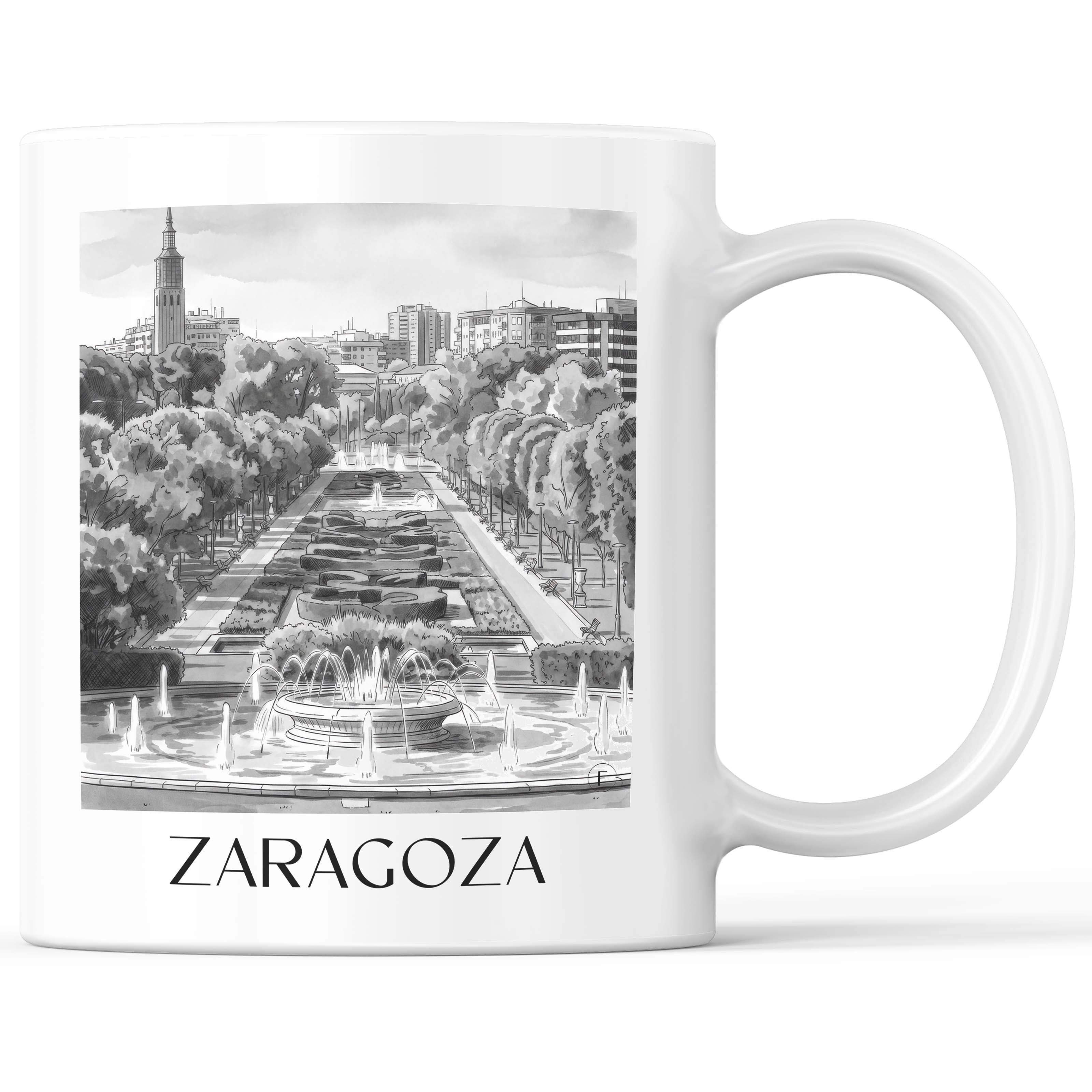 Zaragoza Kaffeebecher - Spanien - Spanien und Spanien Becher - Kaffeetasse im Aquarell Schwarz-Weiß Stil - favplace