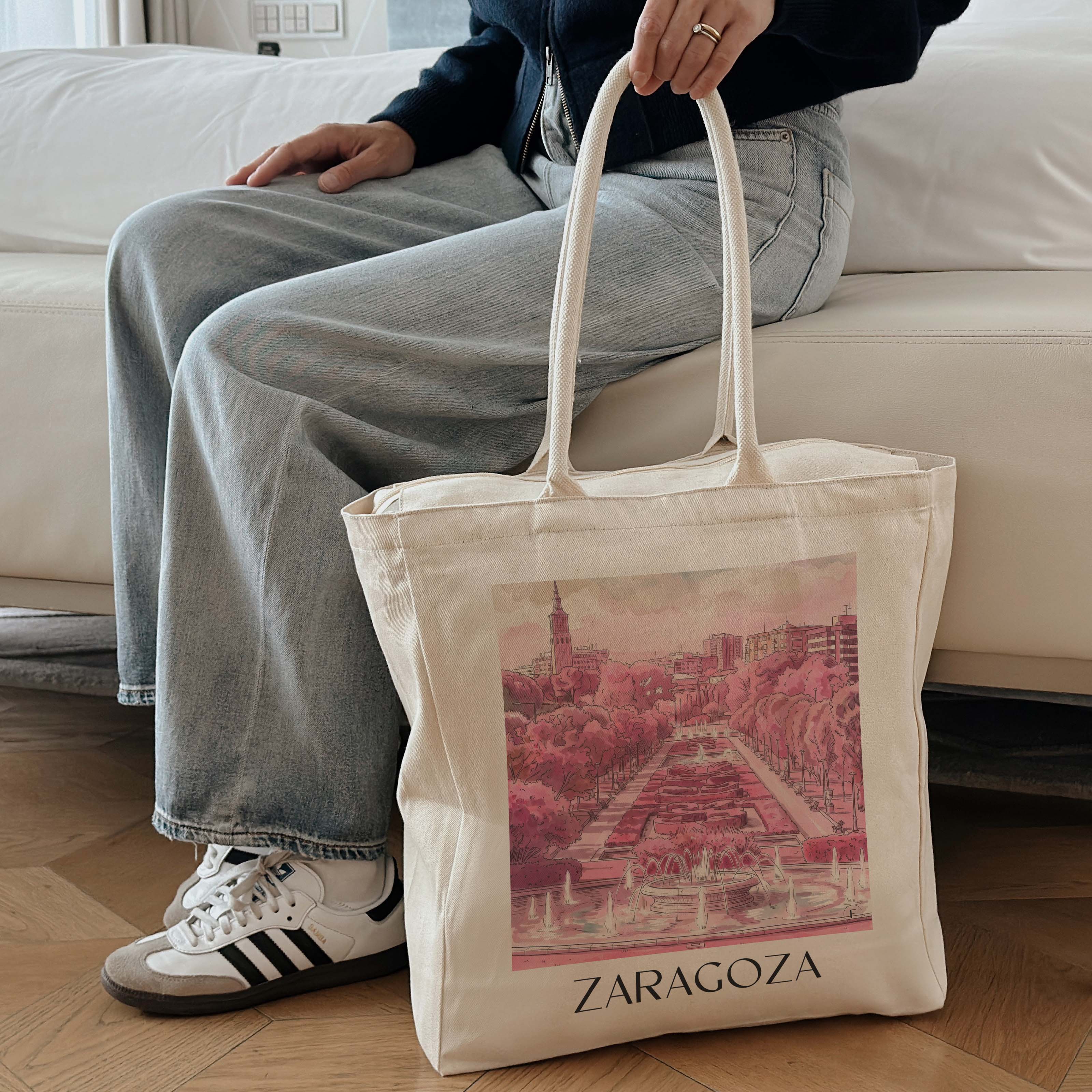 zaragoza-spanien-spanien-einkaufstasche-aquarell-pink-rosa