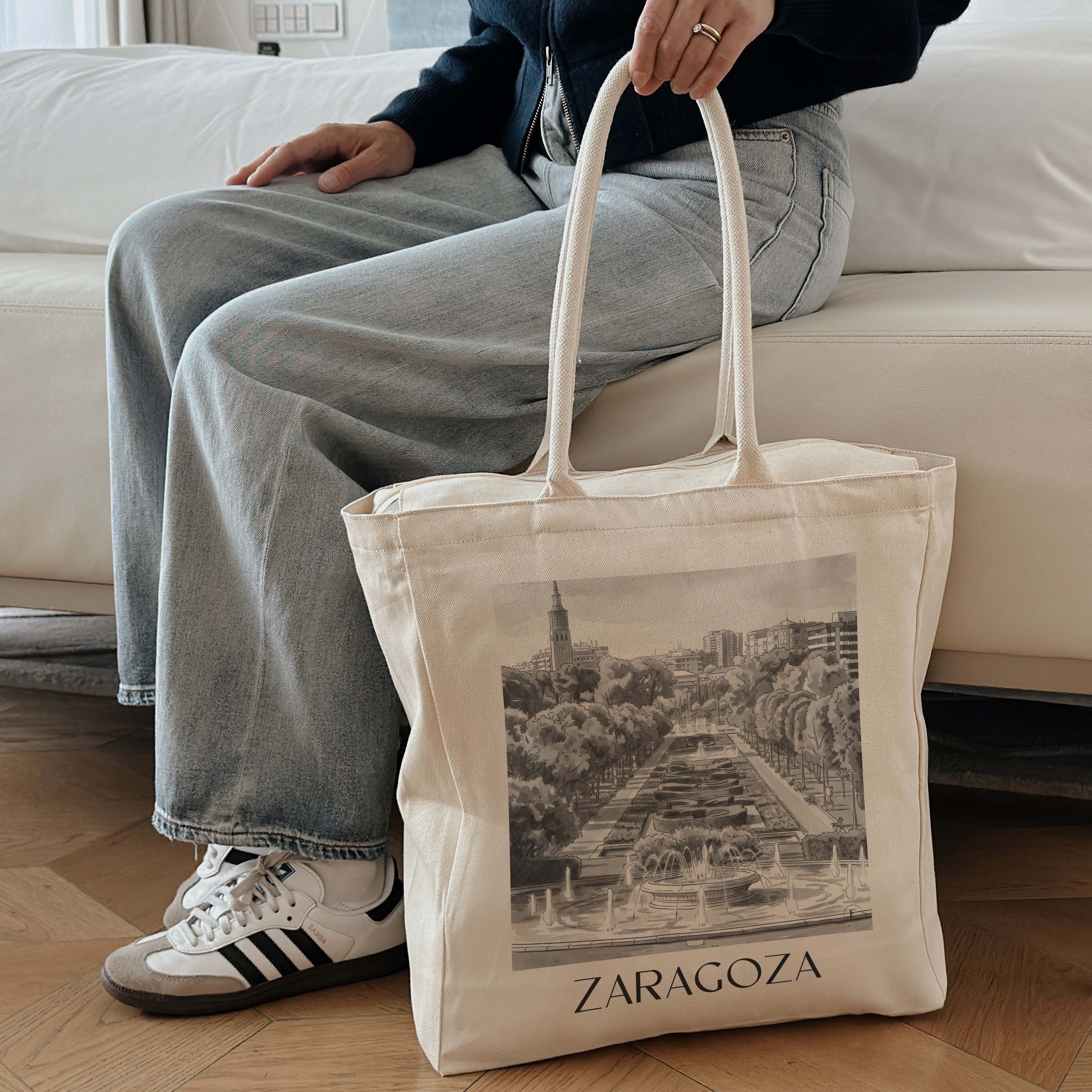 zaragoza-spanien-spanien-einkaufstasche-aquarell-schwarz-weiss