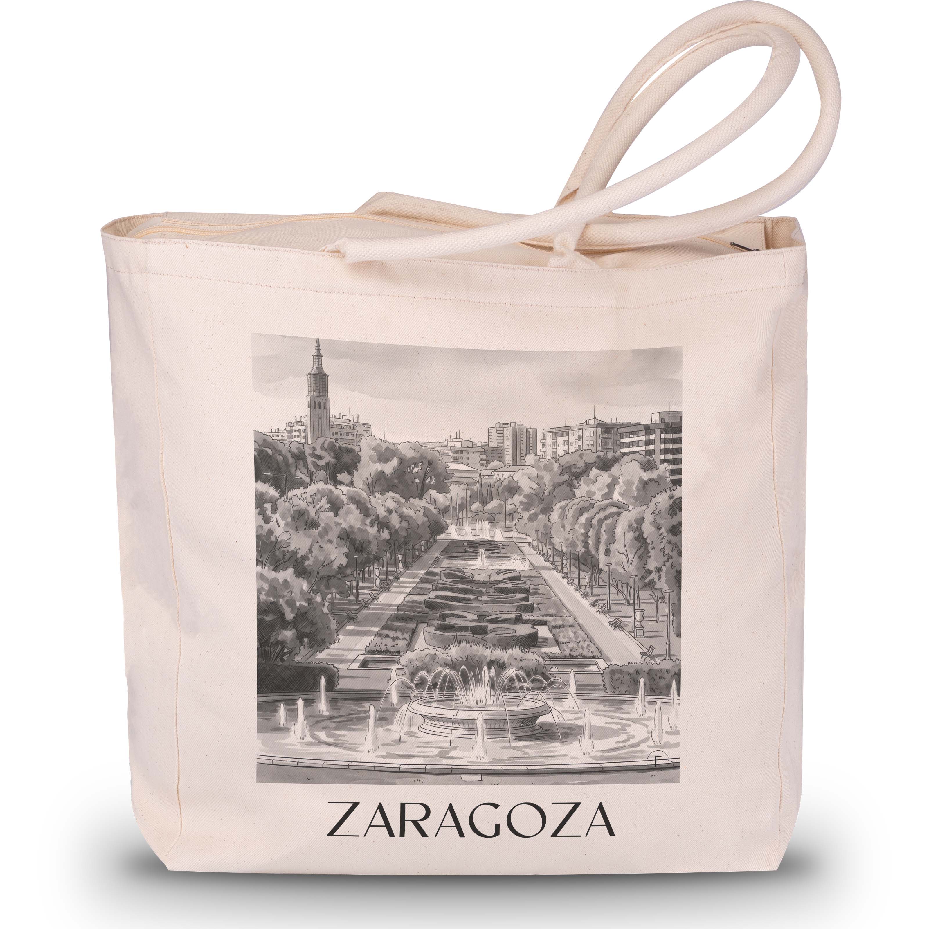 Zaragoza Shopping Tasche - Spanien - Spanien Tote Bag - Einkaufstasche im Aquarell Schwarz-Weiß Stil - favplace