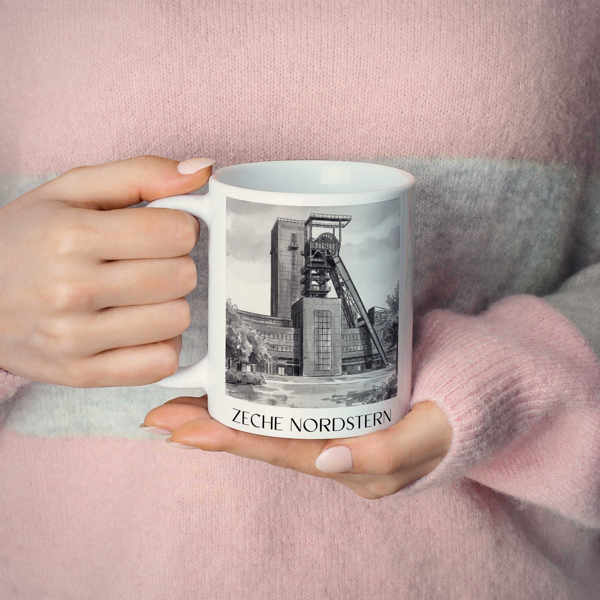 zeche-nordstern-gelsenkirchen-deutschland-kaffeebecher-aquarell-schwarz-weiss