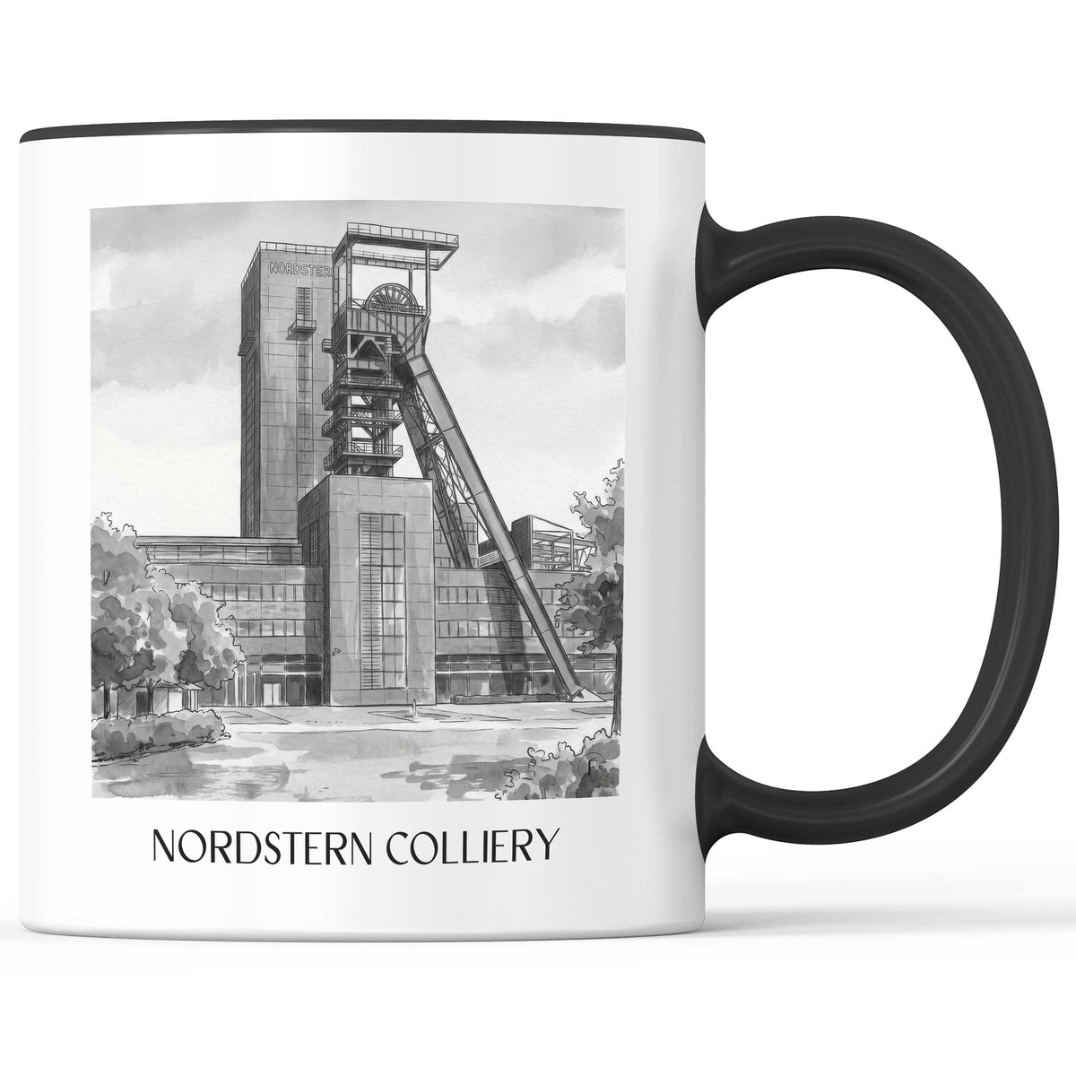 Zeche Nordstern Kaffeebecher - Gelsenkirchen - Deutschland Becher - Kaffeetasse im Aquarell Schwarz-Weiß Stil - favplace
