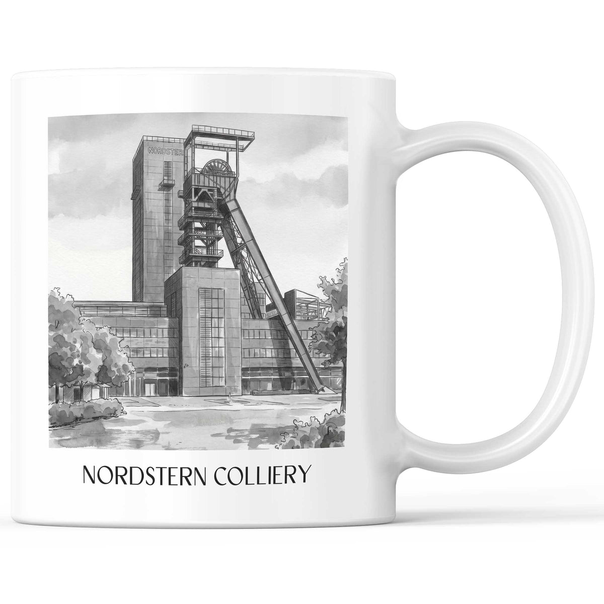 Zeche Nordstern Kaffeebecher - Gelsenkirchen - Deutschland Becher - Kaffeetasse im Aquarell Schwarz-Weiß Stil - favplace