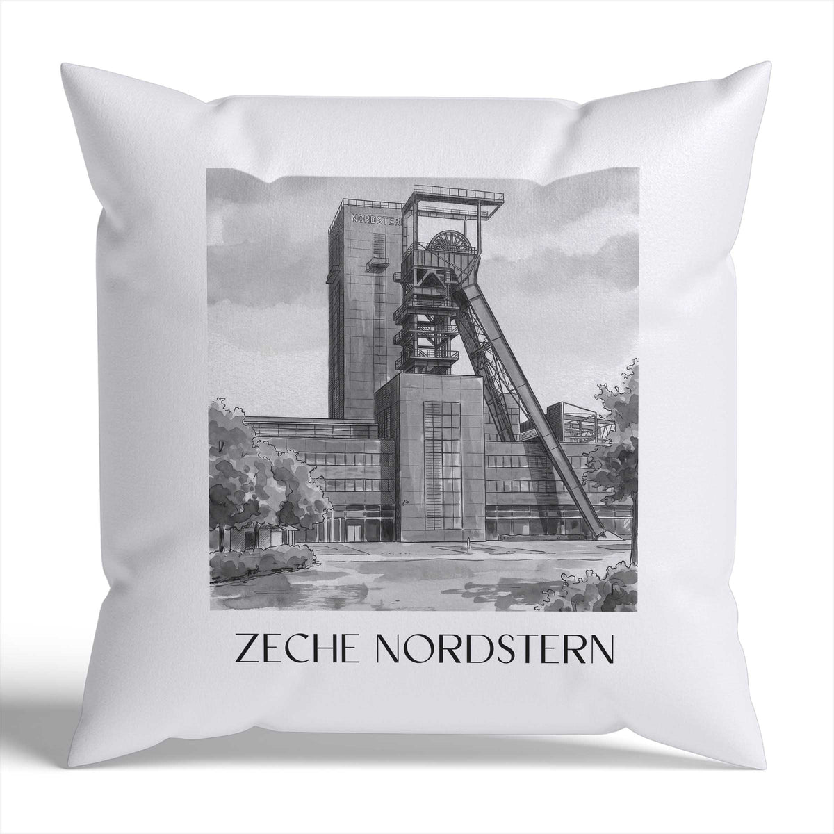 zeche-nordstern-gelsenkirchen-deutschland-kissenbezug-aquarell-schwarz-weiss