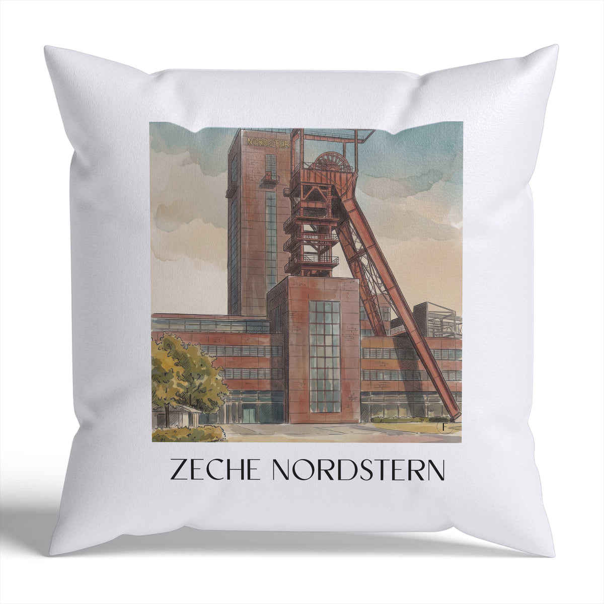 zeche-nordstern-gelsenkirchen-deutschland-kissenbezug-aquarell