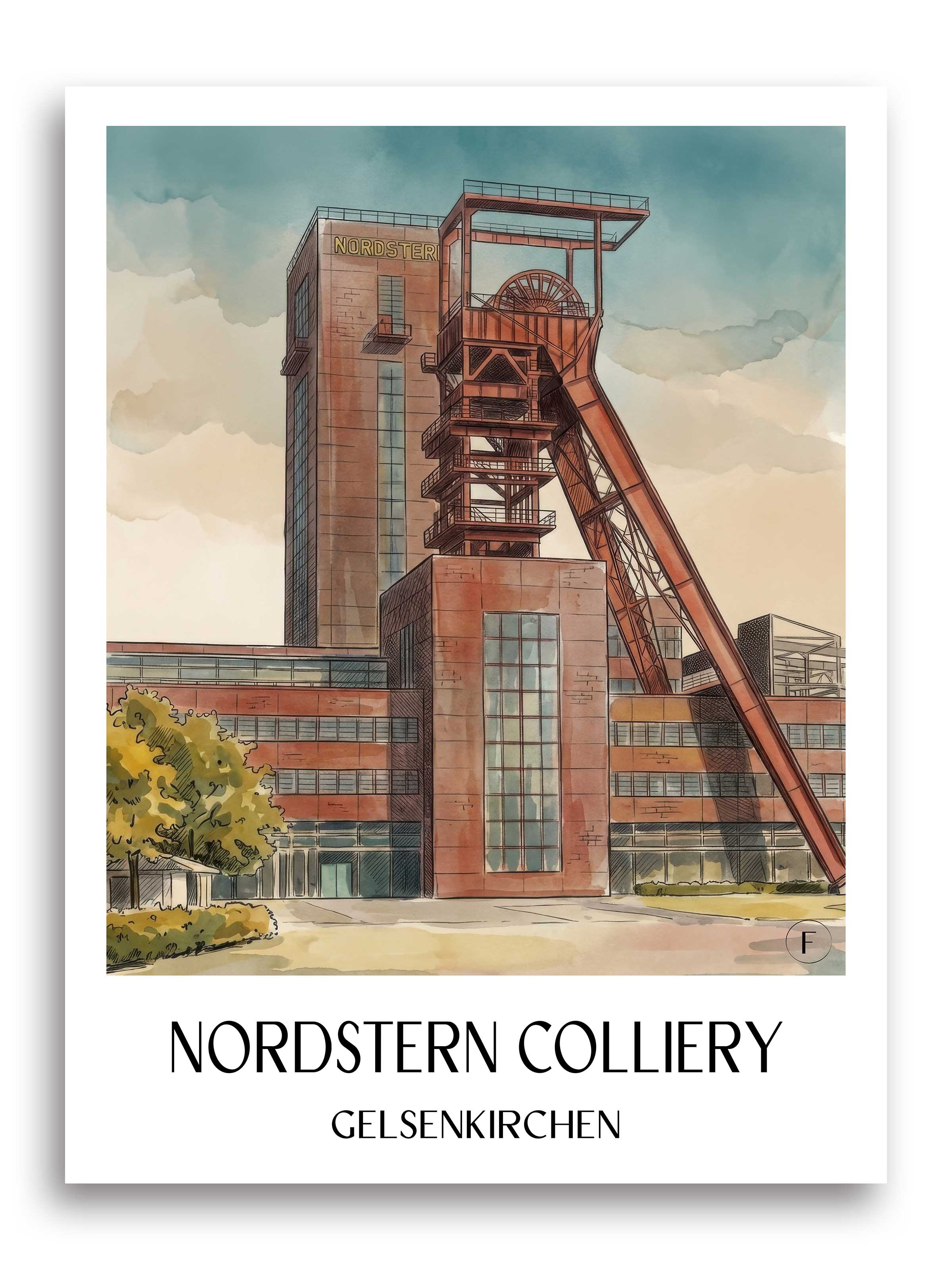 Zeche Nordstern Poster - Gelsenkirchen - Deutschland Kunstdruck - Aquarell von A4 bis A1 - favplace