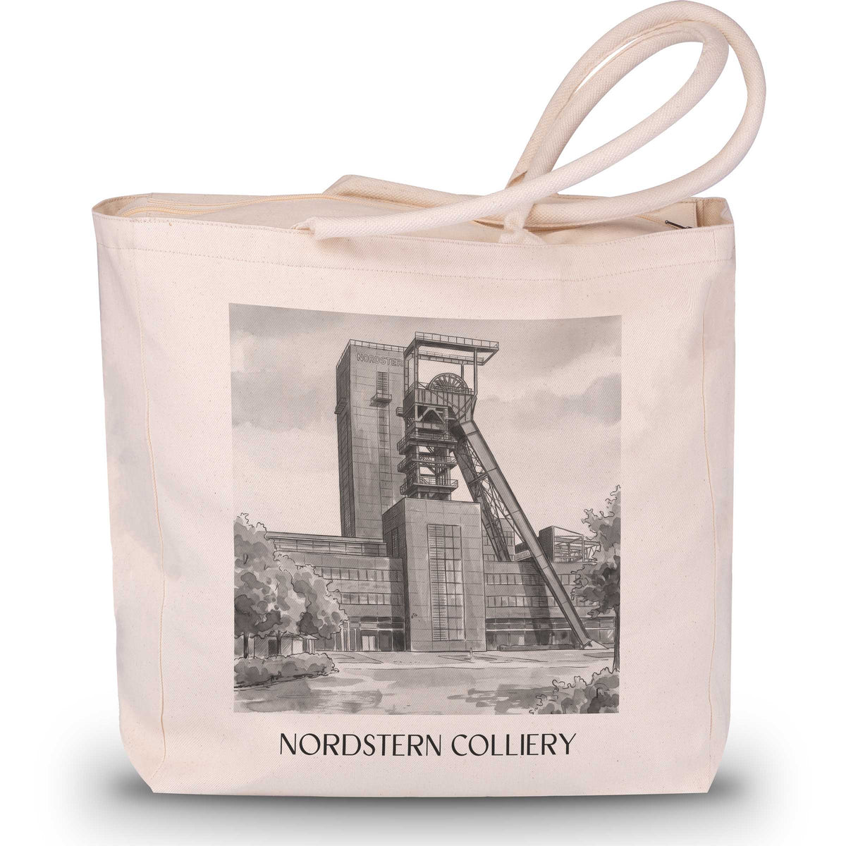 Zeche Nordstern Shopping Tasche - Gelsenkirchen - Deutschland Tote Bag - Einkaufstasche im Aquarell Schwarz-Weiß Stil - favplace