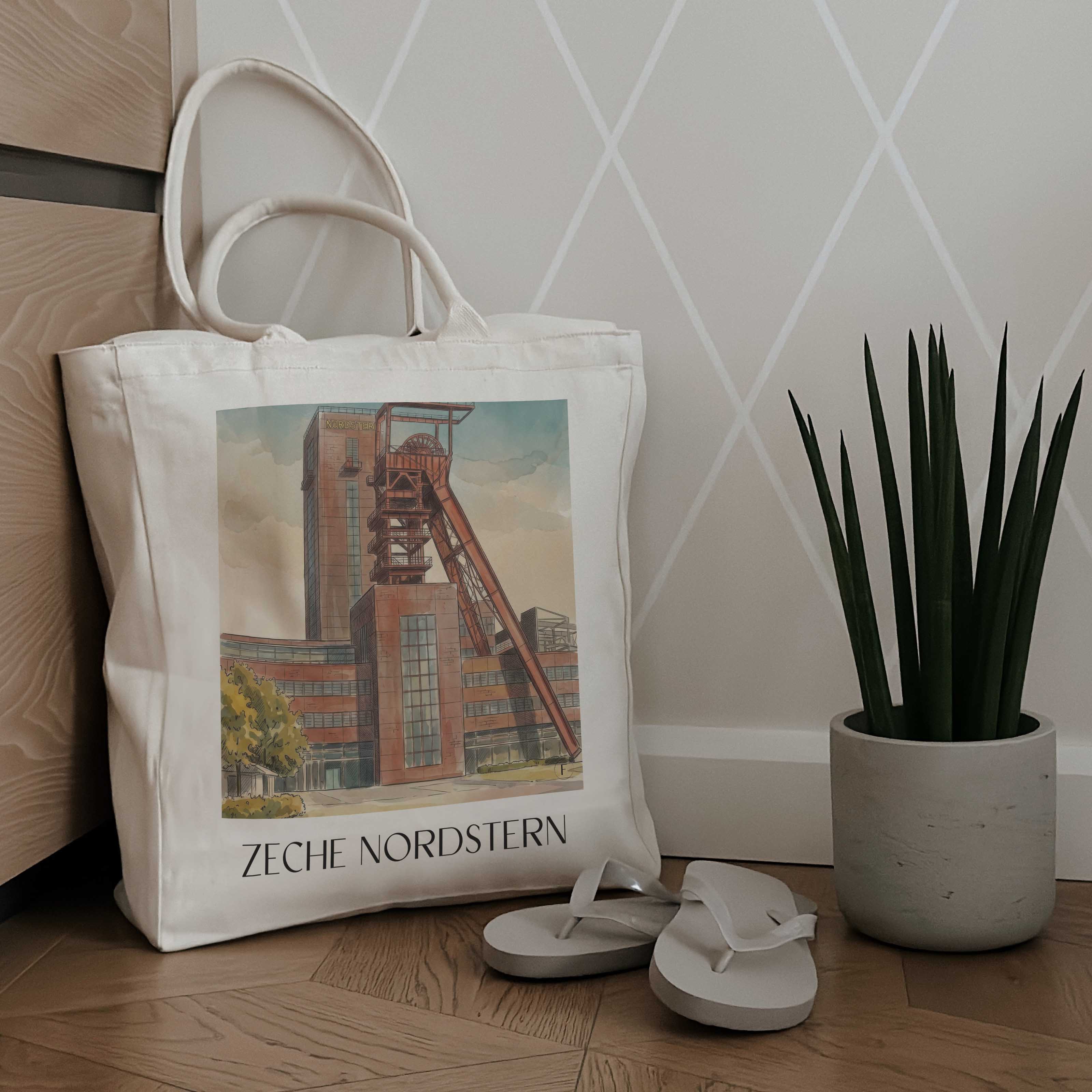 zeche-nordstern-gelsenkirchen-deutschland-einkaufstasche-aquarell