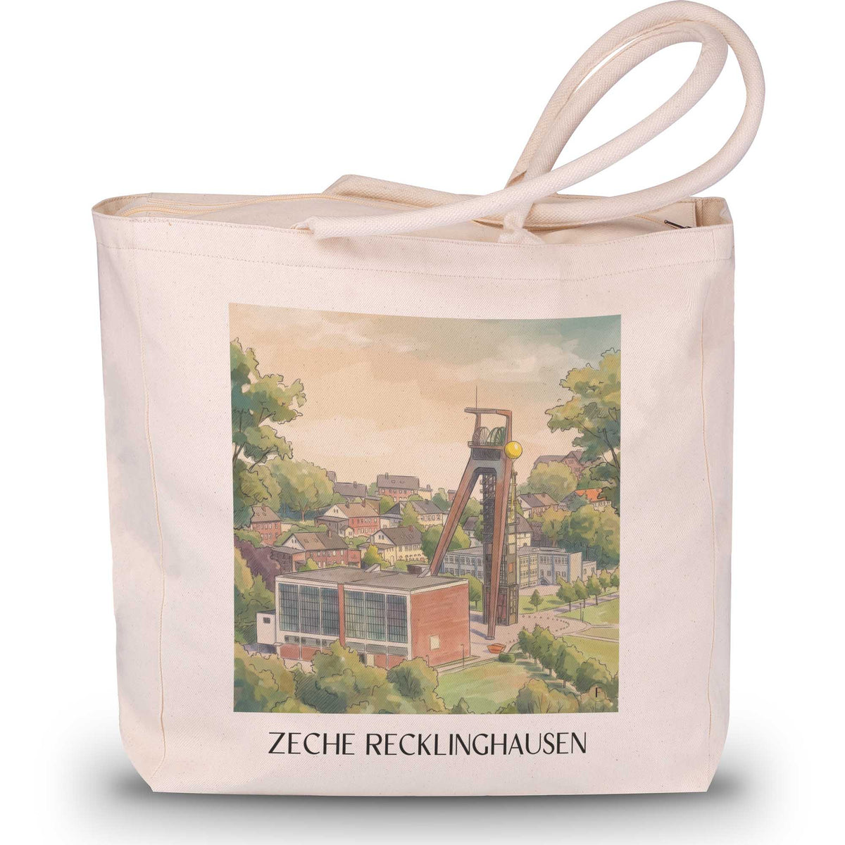 zeche-recklinghausen-deutschland-einkaufstasche-aquarell