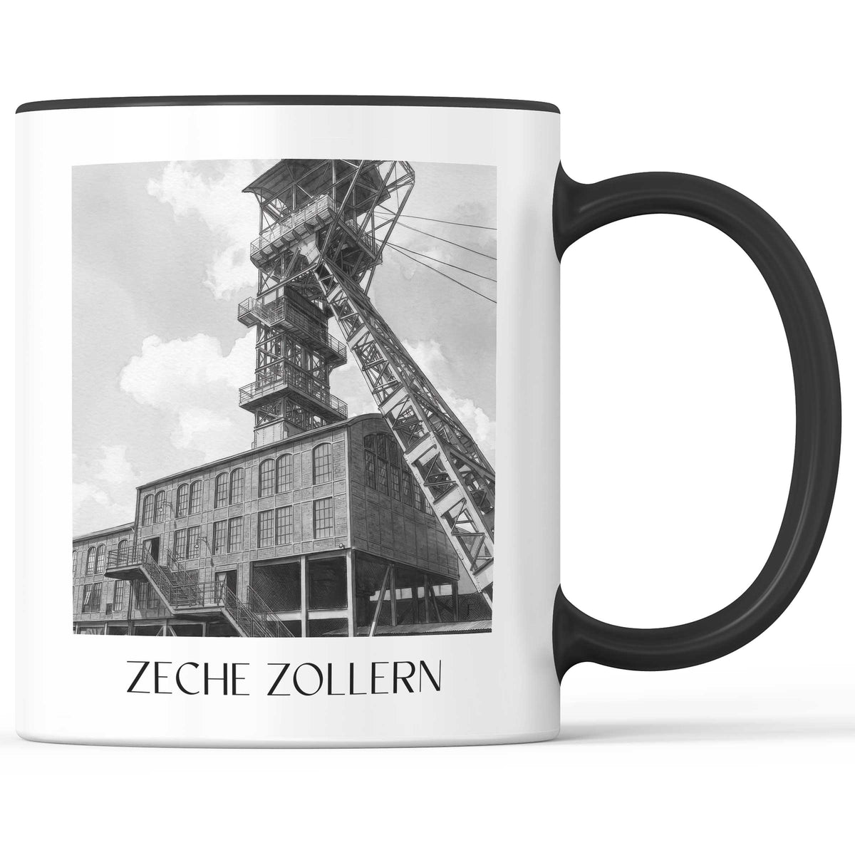 Zeche Zollern Kaffeebecher - Dortmund - Deutschland Becher - Kaffeetasse im Aquarell Schwarz-Weiß Stil - favplace