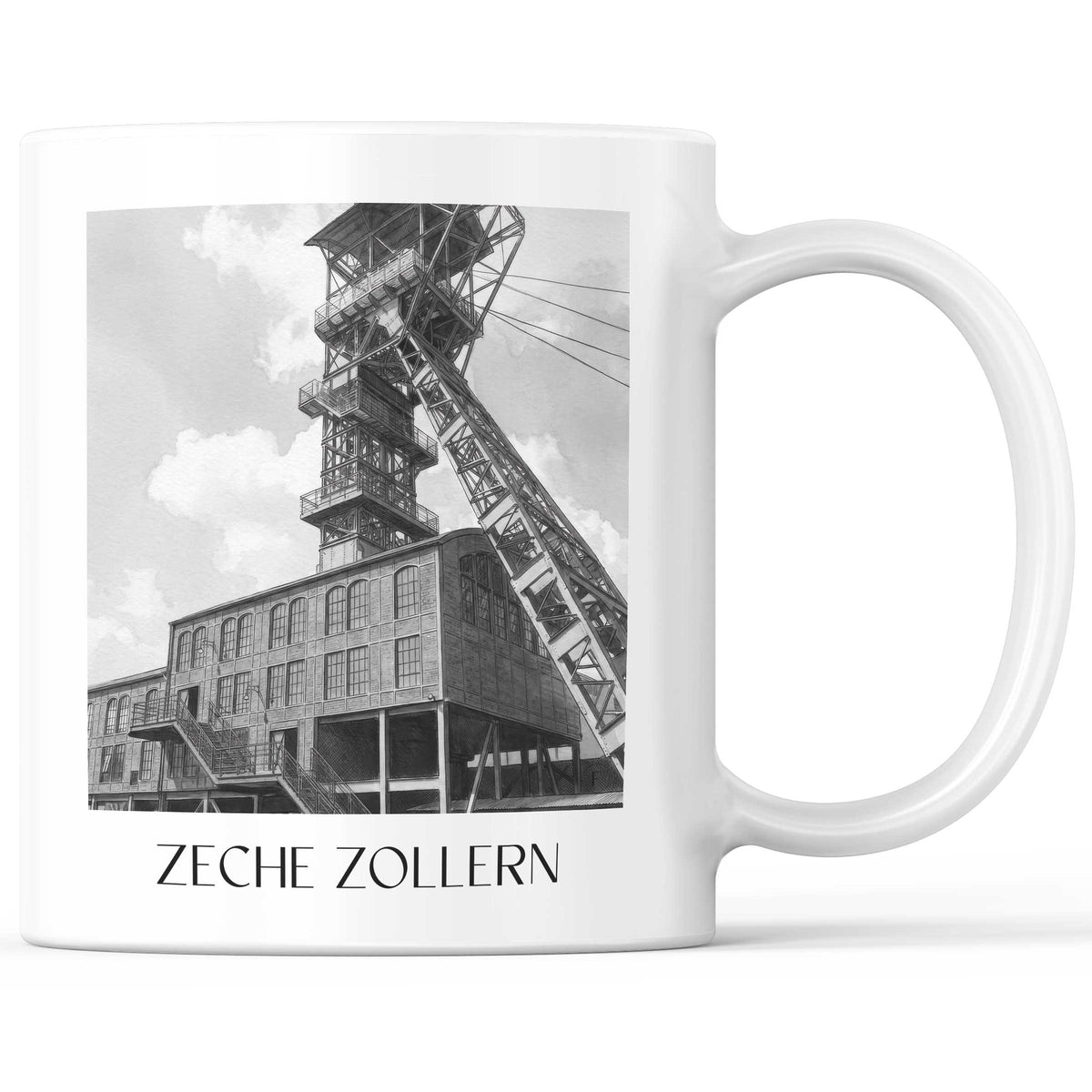 Zeche Zollern Kaffeebecher - Dortmund - Deutschland Becher - Kaffeetasse im Aquarell Schwarz-Weiß Stil - favplace