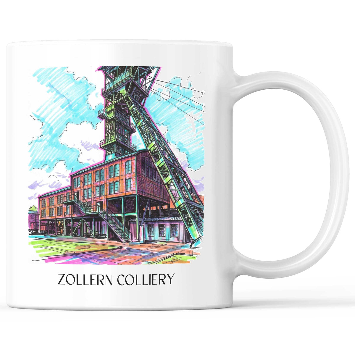 Zeche Zollern Kaffeebecher - Dortmund - Deutschland Becher - Kaffeetasse im Tag Graffiti Stil - favplace