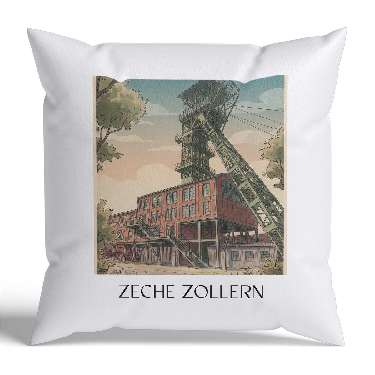 Zeche Zollern Kissenhülle - Zierkissen Bezug - Dortmund - Deutschland Kissen bzw. Kissenbezug im Aquarell Stil - favplace