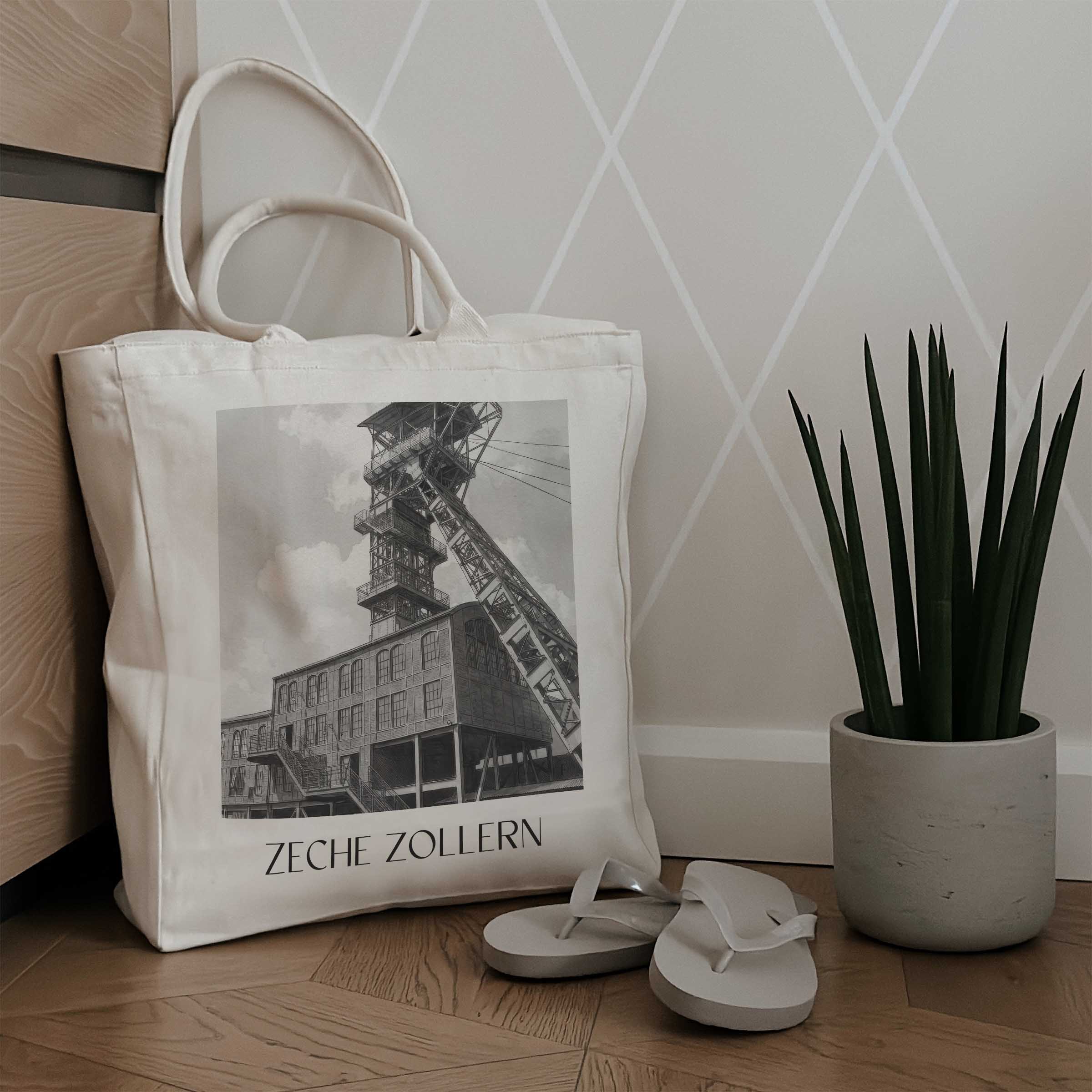 zeche-zollern-dortmund-deutschland-einkaufstasche-aquarell-schwarz-weiss