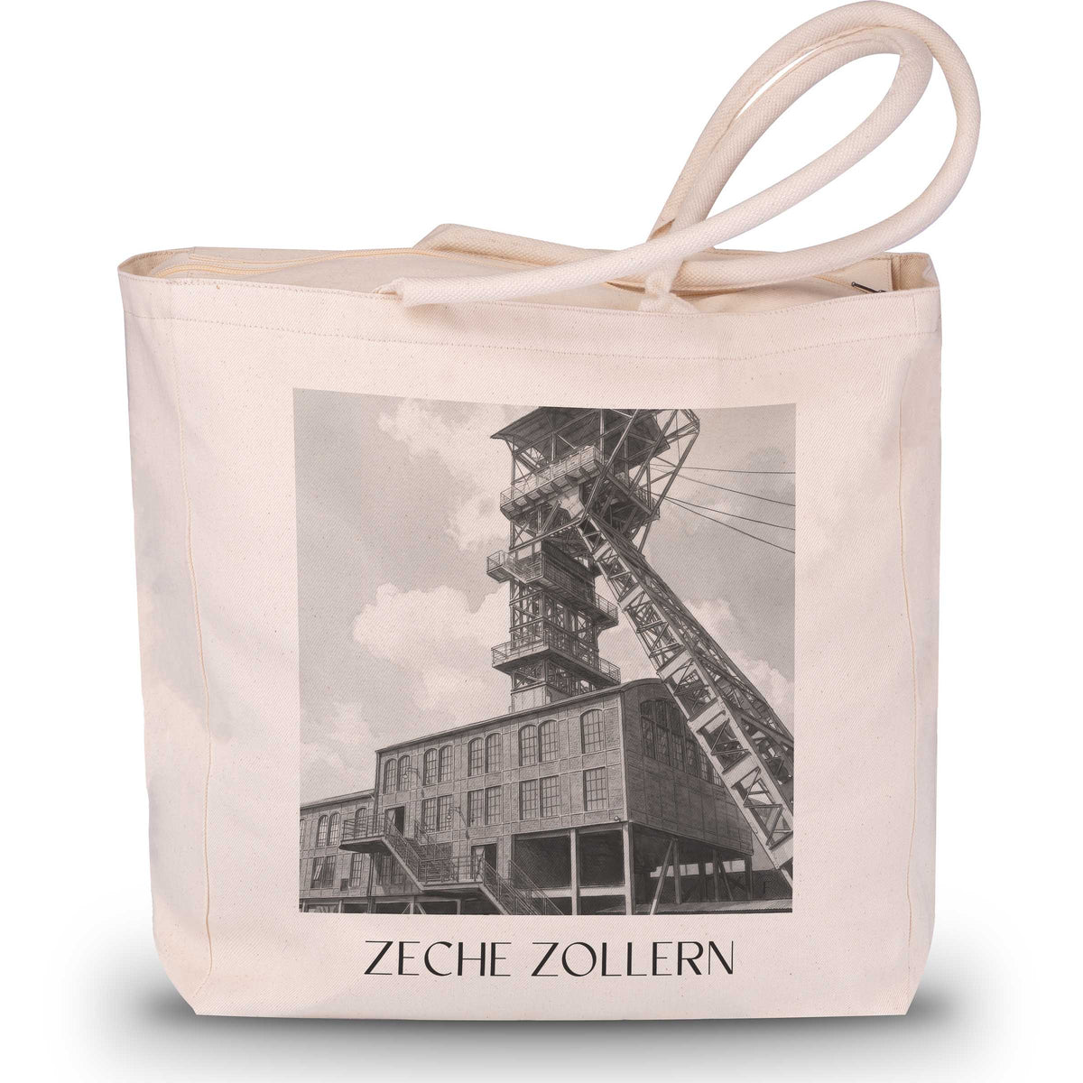 Zeche Zollern Shopping Tasche - Dortmund - Deutschland Tote Bag - Einkaufstasche im Aquarell Schwarz-Weiß Stil - favplace