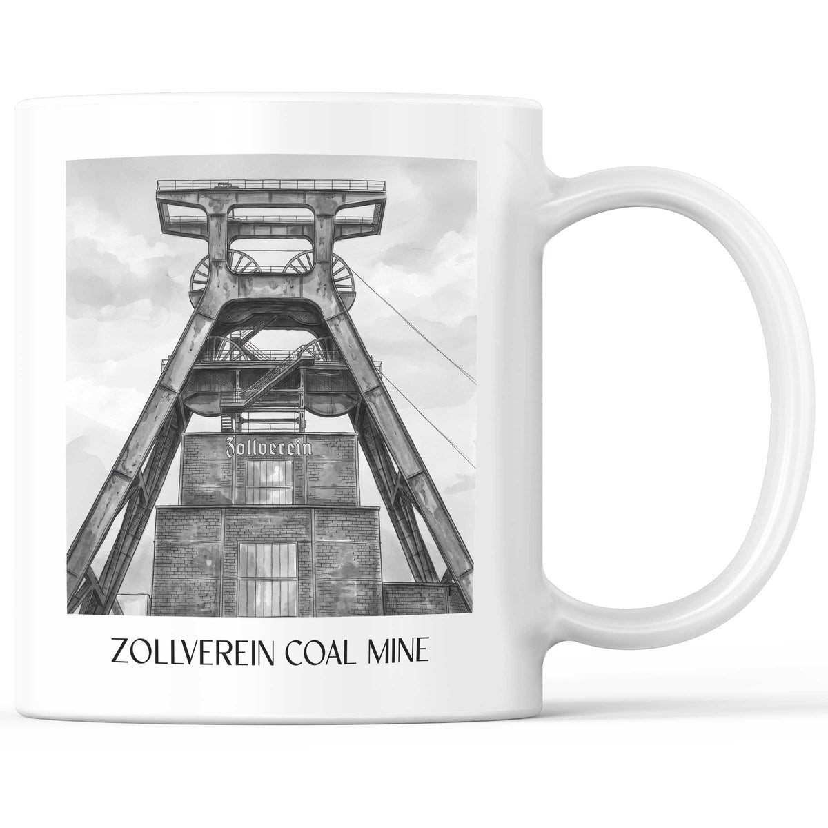 Zeche Zollverein Kaffeebecher - Essen - Deutschland Becher - Kaffeetasse im Aquarell Schwarz-Weiß Stil - favplace