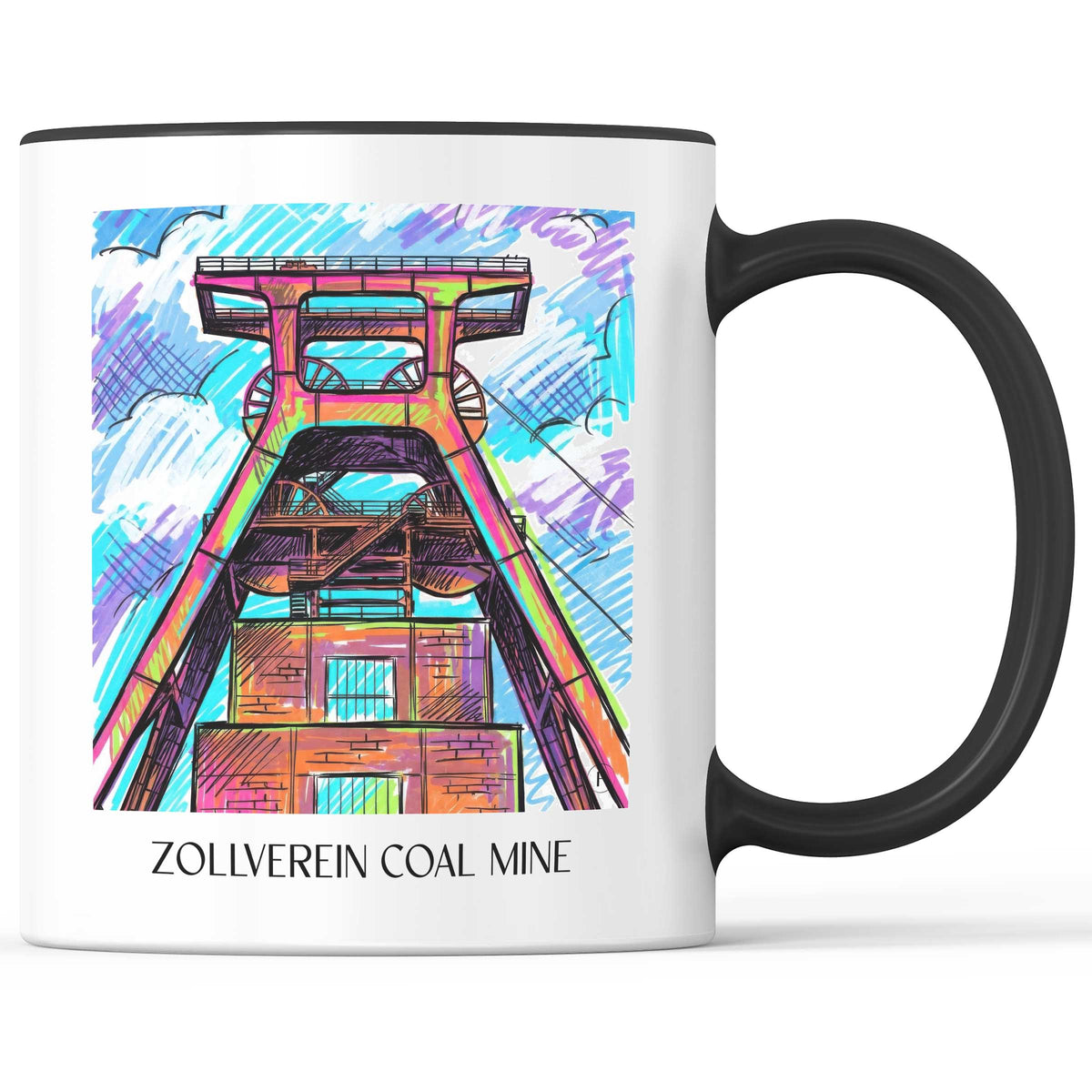 Zeche Zollverein Kaffeebecher - Essen - Deutschland Becher - Kaffeetasse im Tag Graffiti Stil - favplace