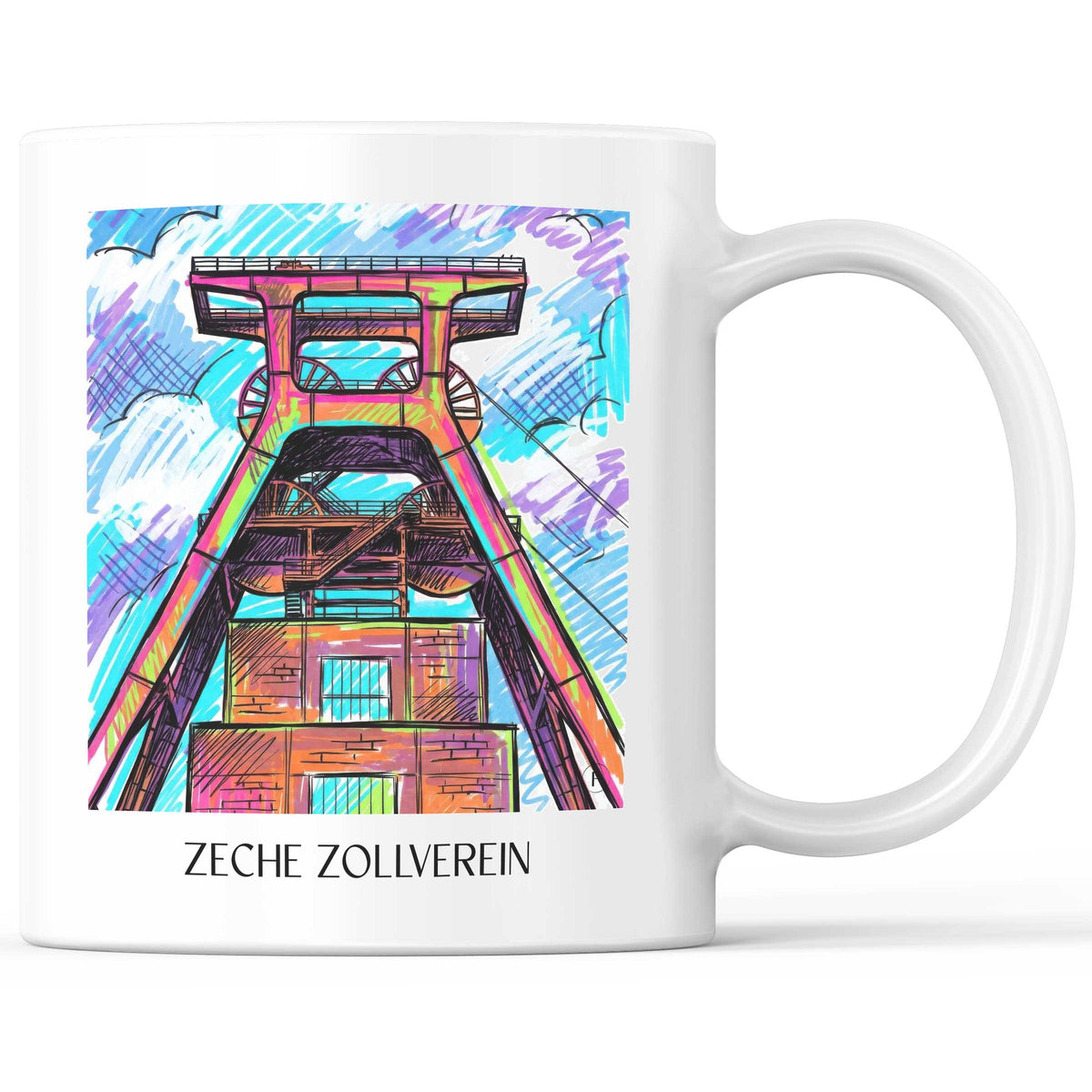 Zeche Zollverein Kaffeebecher - Essen - Deutschland Becher - Kaffeetasse im Tag Graffiti Stil - favplace
