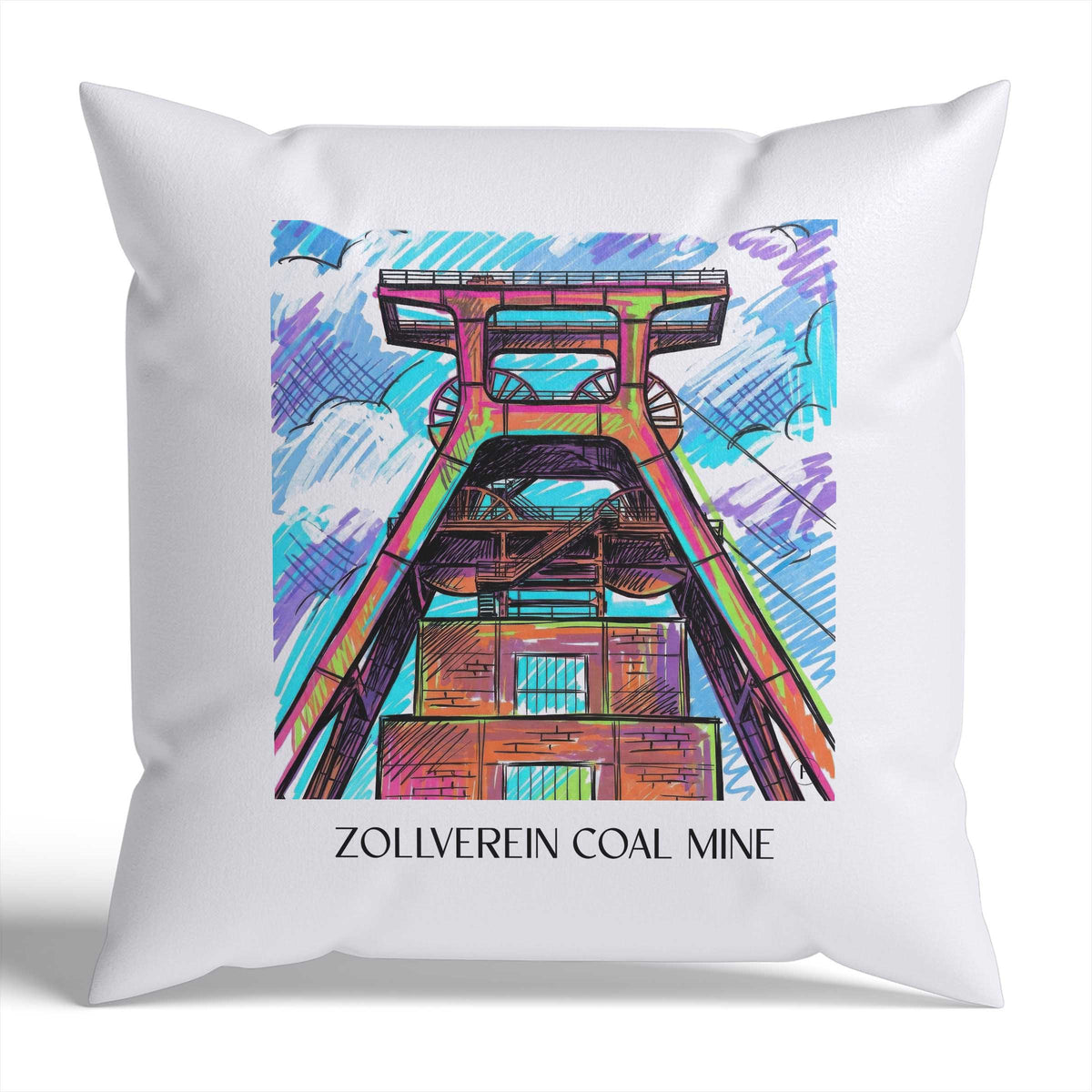 Zeche Zollverein Kissenhülle - Zierkissen Bezug - Essen - Deutschland Kissen bzw. Kissenbezug im Tag Graffiti Stil - favplace