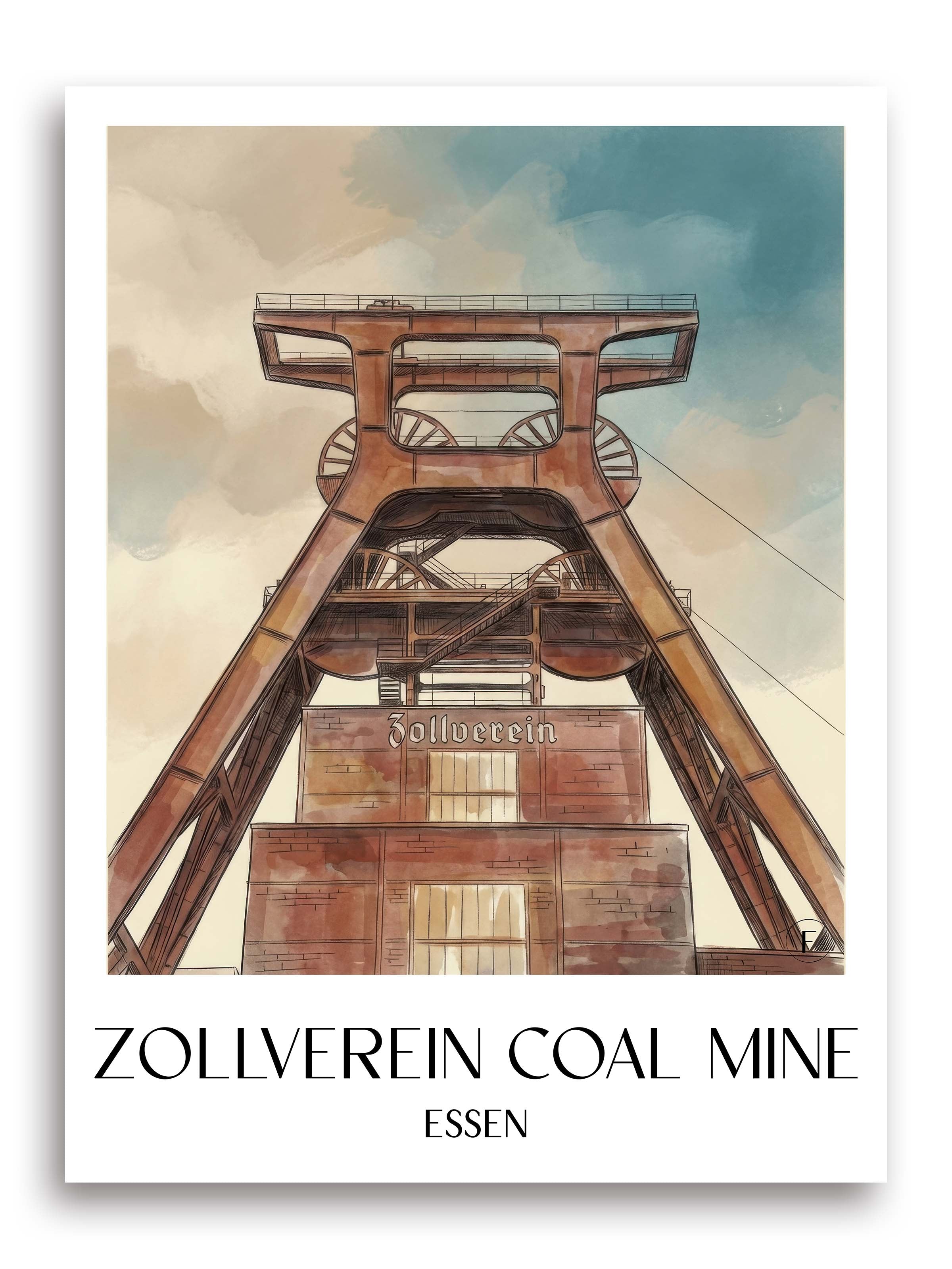 Zeche Zollverein Poster - Essen - Deutschland Kunstdruck - Aquarell von A4 bis A1 - favplace