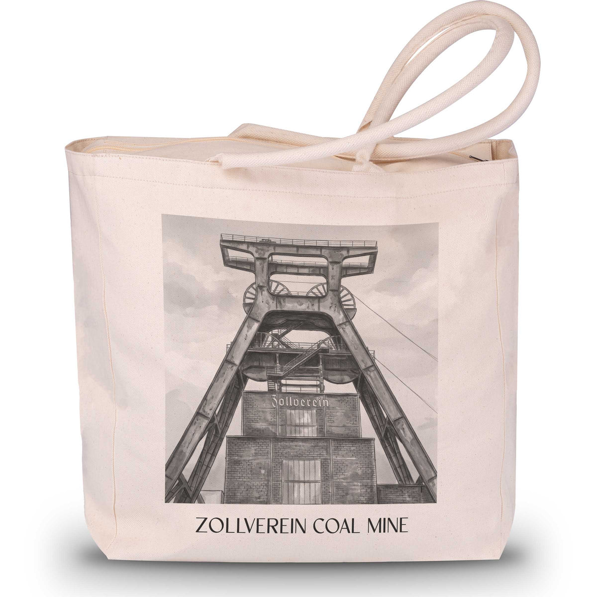 Zeche Zollverein Shopping Tasche - Essen - Deutschland Tote Bag - Einkaufstasche im Aquarell Schwarz-Weiß Stil - favplace