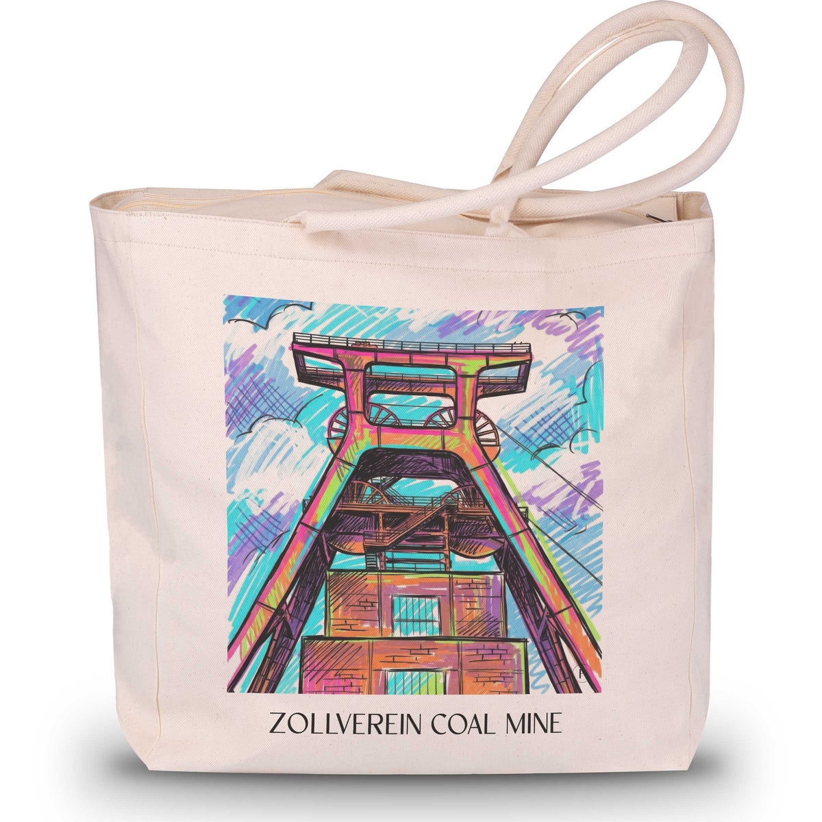Zeche Zollverein Shopping Tasche - Essen - Deutschland Tote Bag - Einkaufstasche im Tag Graffiti Stil - favplace