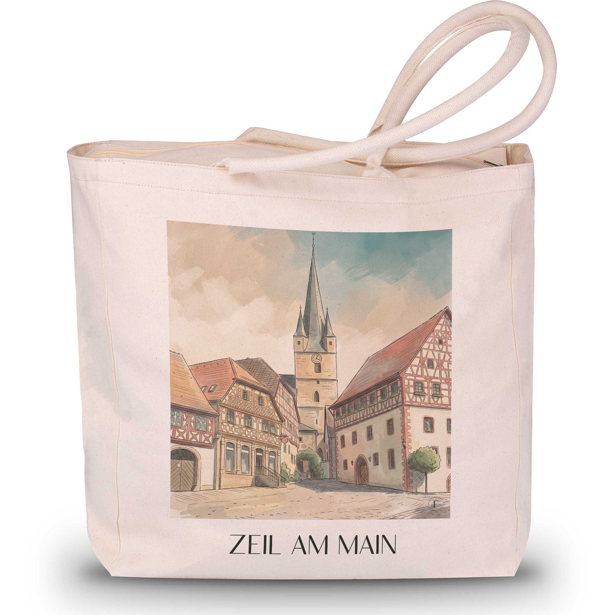zeil-am-main-mainfranken-deutschland-einkaufstasche-aquarell