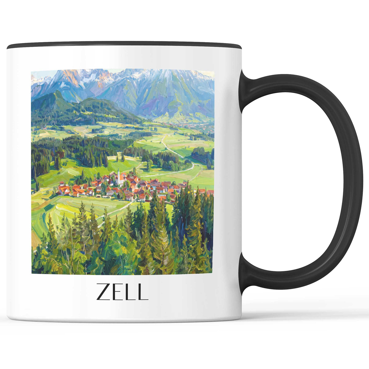 Zell Kaffeebecher - Ostallgäu - Deutschland Becher - Kaffeetasse im Ölgemälde Stil - favplace