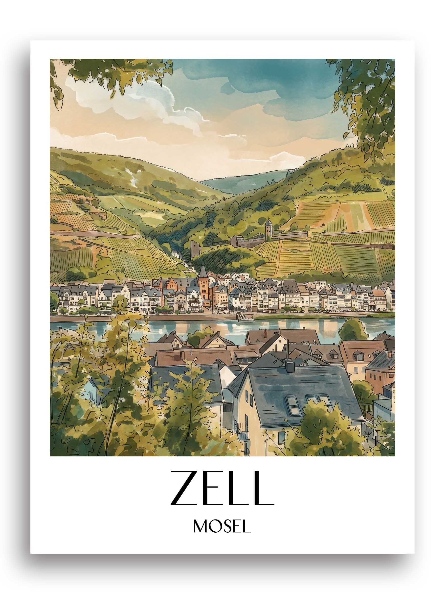 zell-mosel-deutschland-poster-aquarell