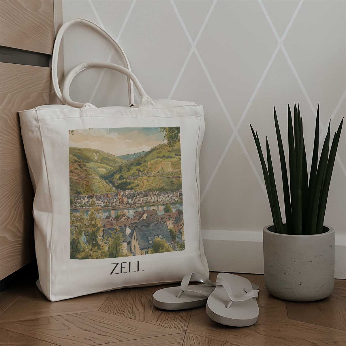 zell-mosel-deutschland-einkaufstasche-aquarell